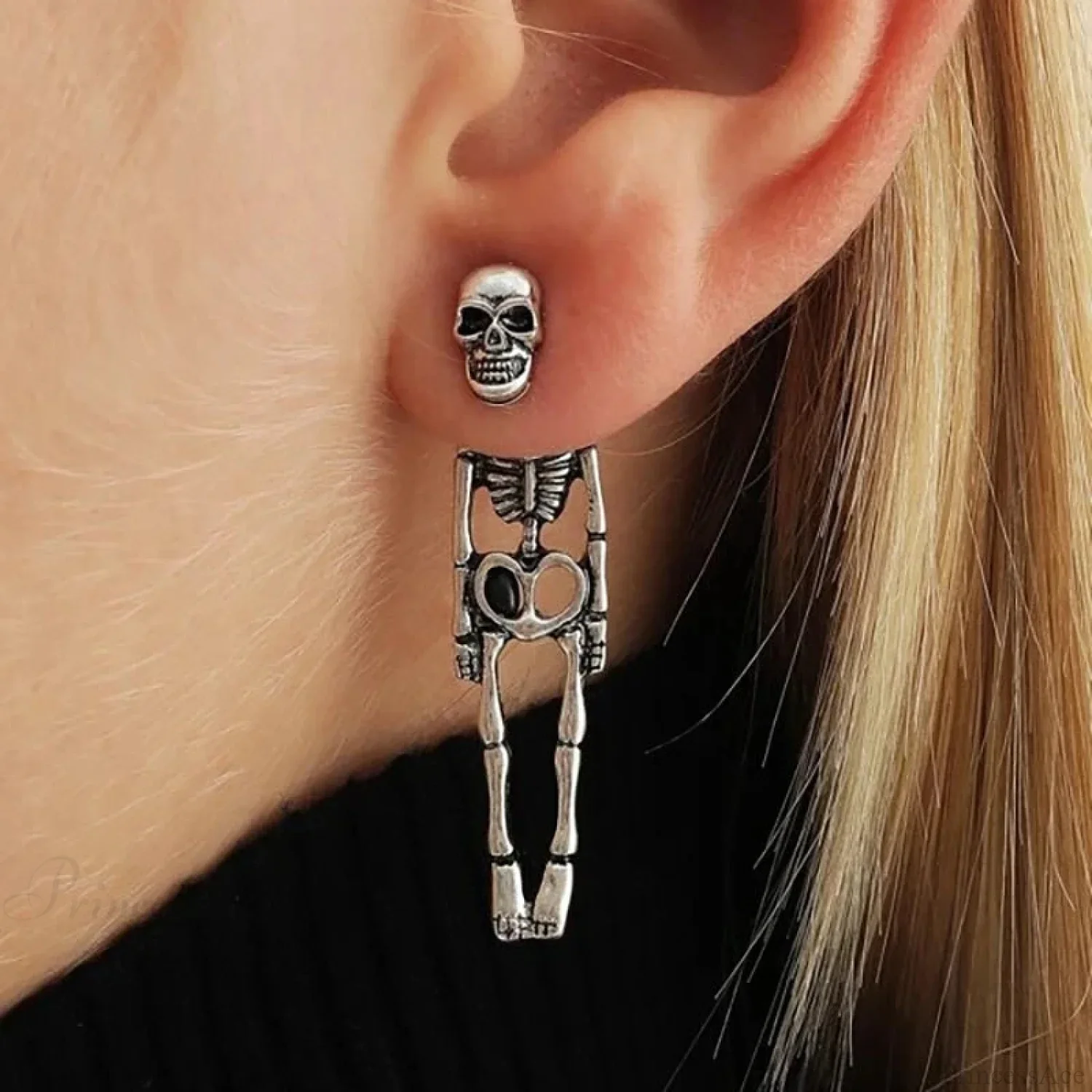 Antique Skeleton Vintage Gold Drop Earring - Image 2