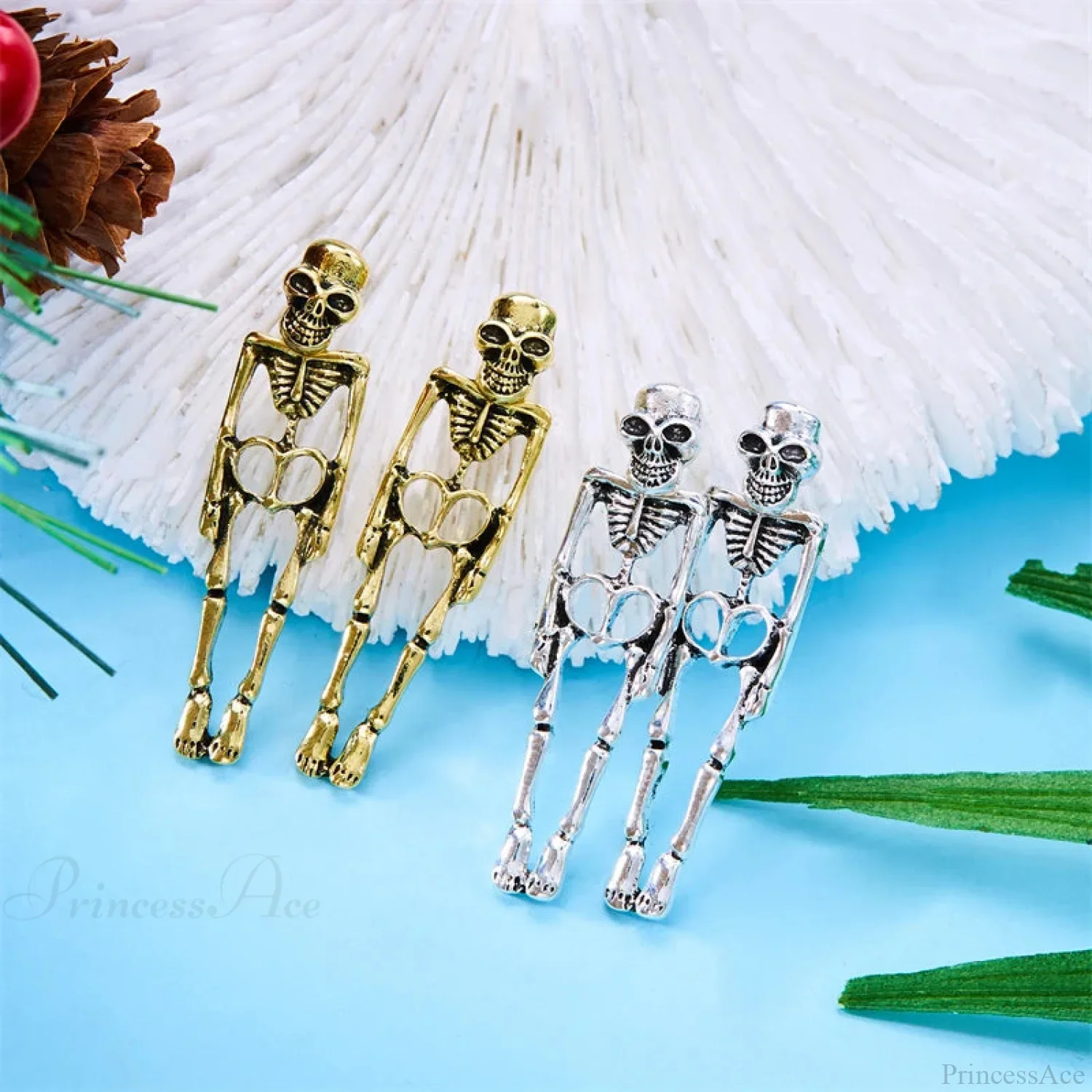 Antique Skeleton Vintage Gold Drop Earring - Image 5