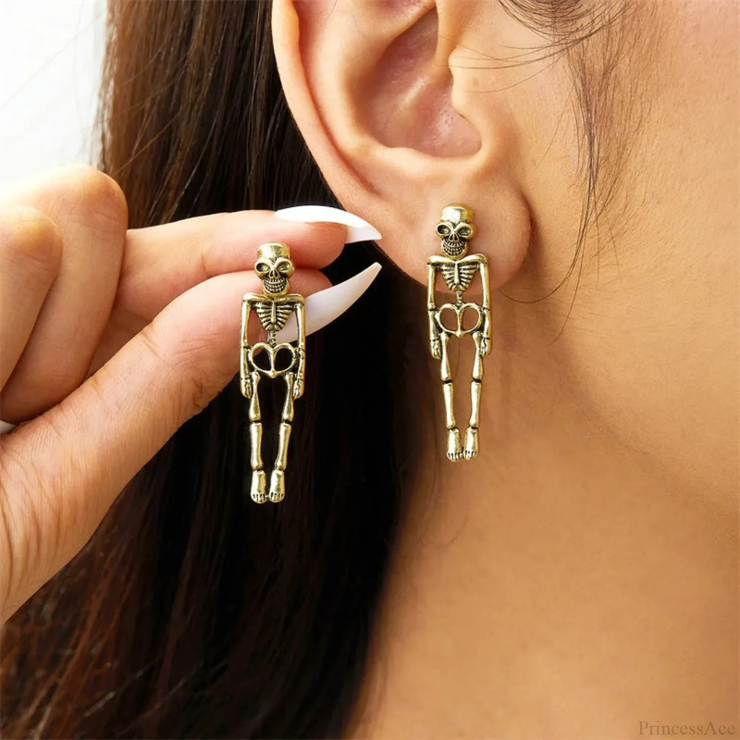 Antique Skeleton Vintage Gold Drop Earring - Image 6