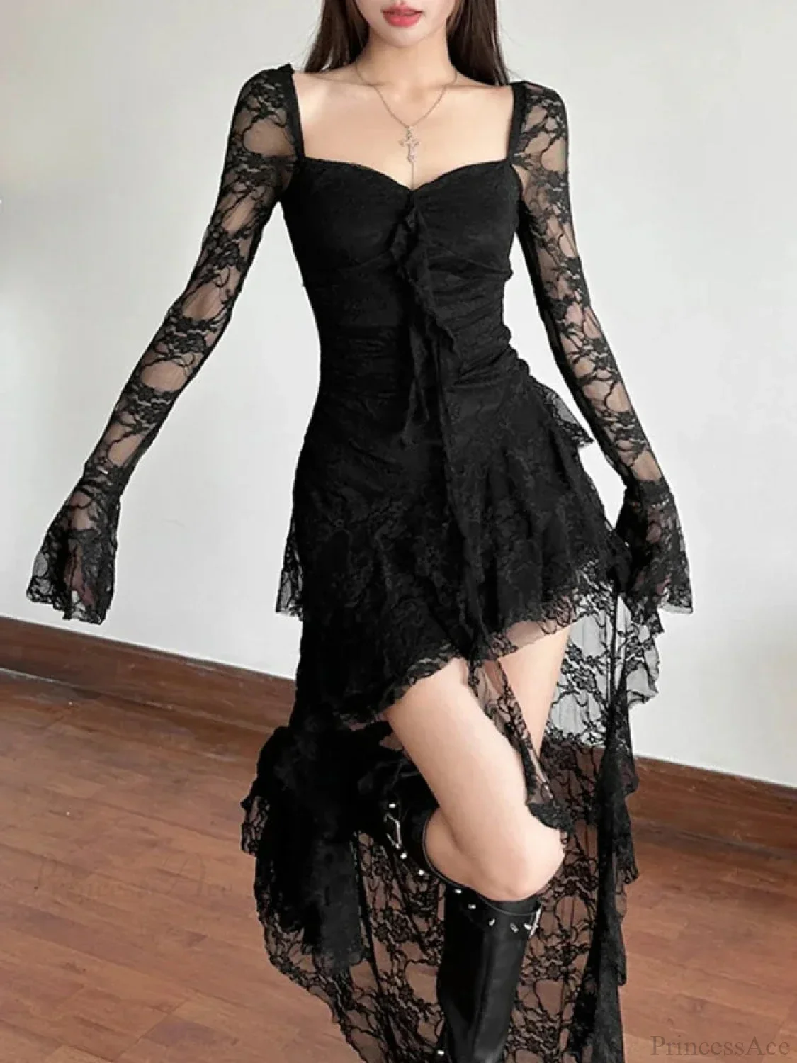 Antique Transparent Bodice Midi Dress
