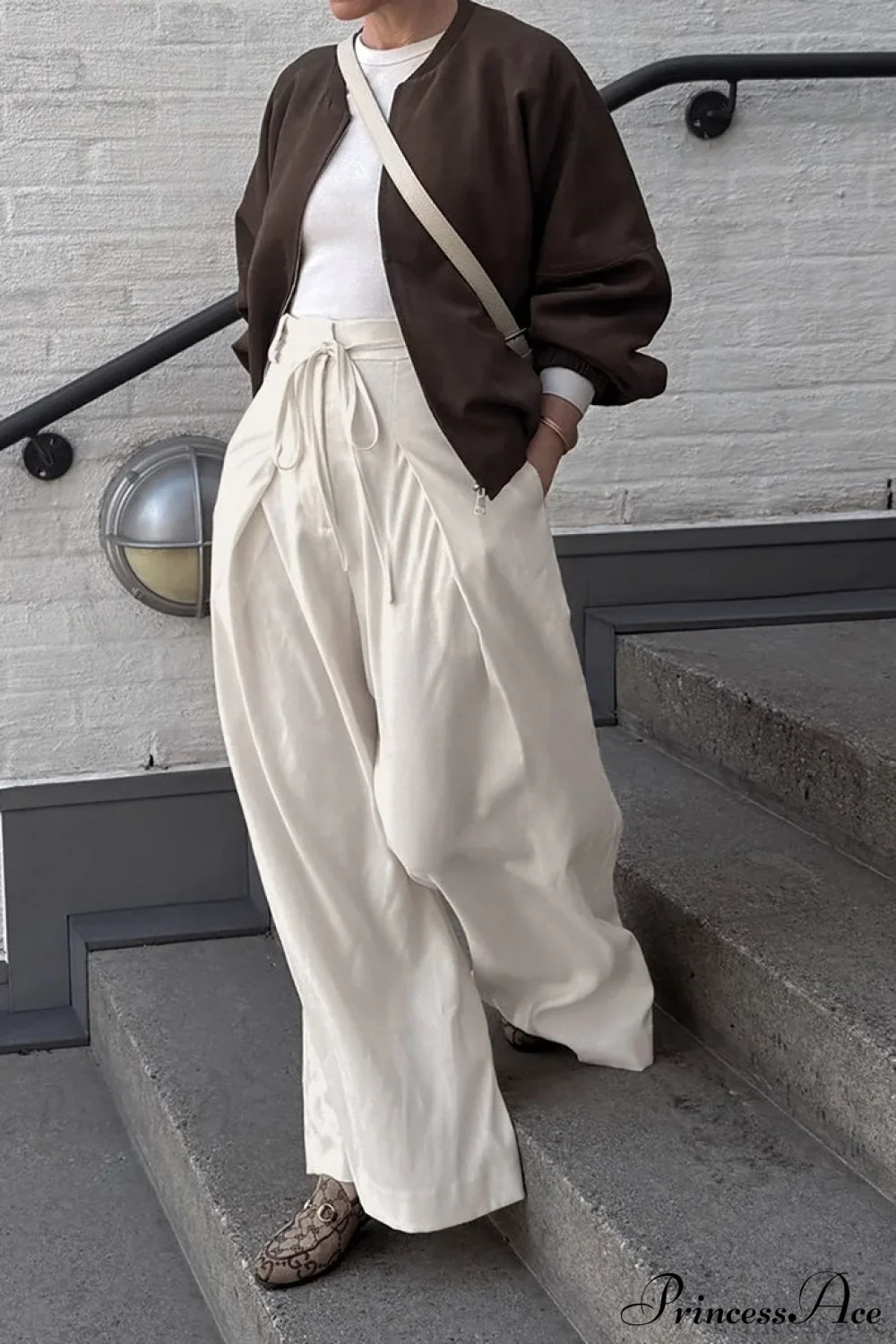 Apricot High Waist Drawstring Pleated Pants - Image 2