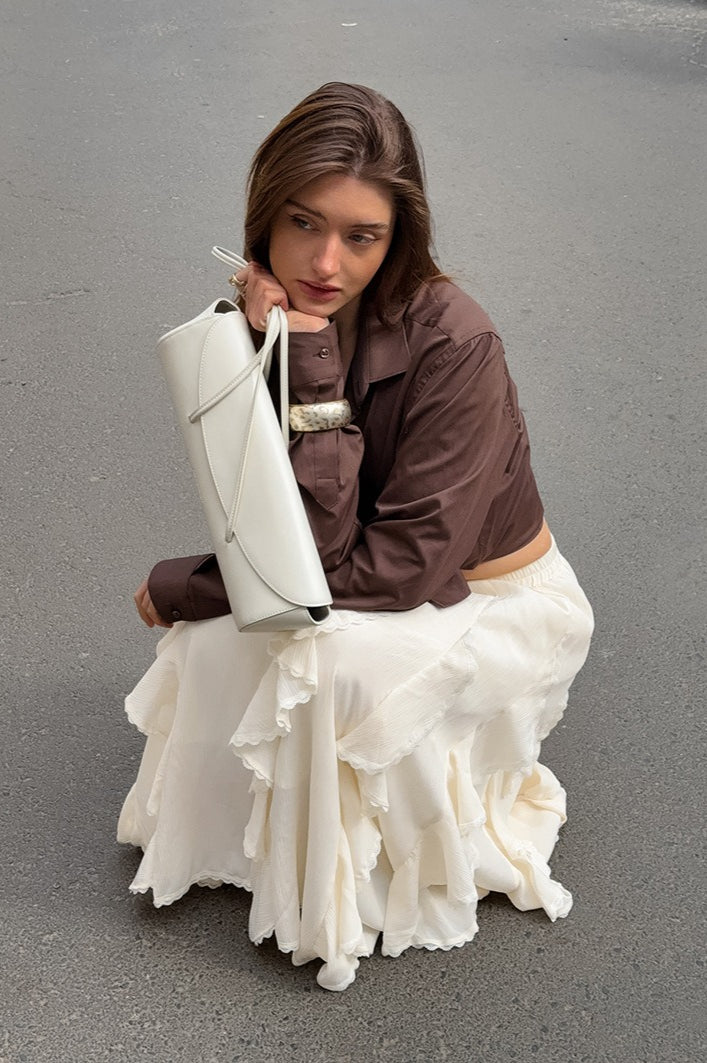 Apricot Ruffle Chic Lace Trim Skirt - Image 5