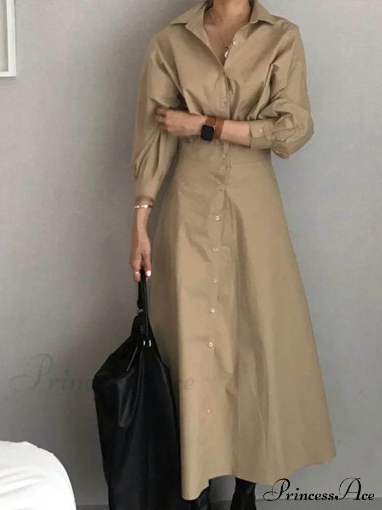 Arm Full-Length Vestidos Casual Female Robe Lapel Gown A Line Blouse Fashion Long Solid Oversized - Image 2