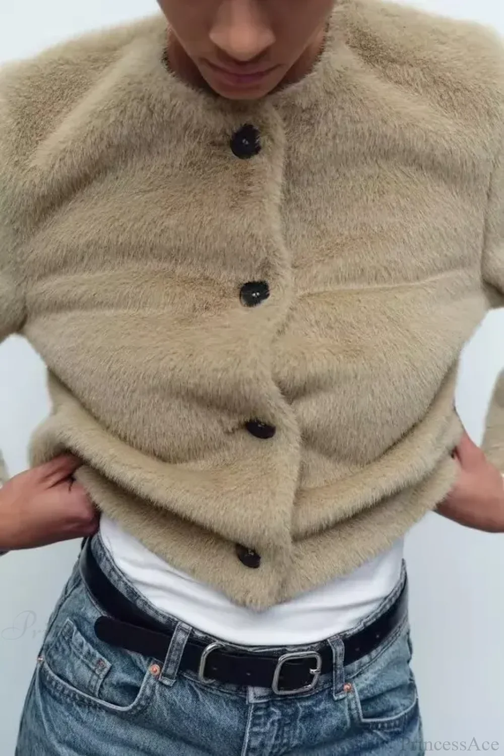 Artificial Fur Short Jacket Knit Cardigan - Image 4