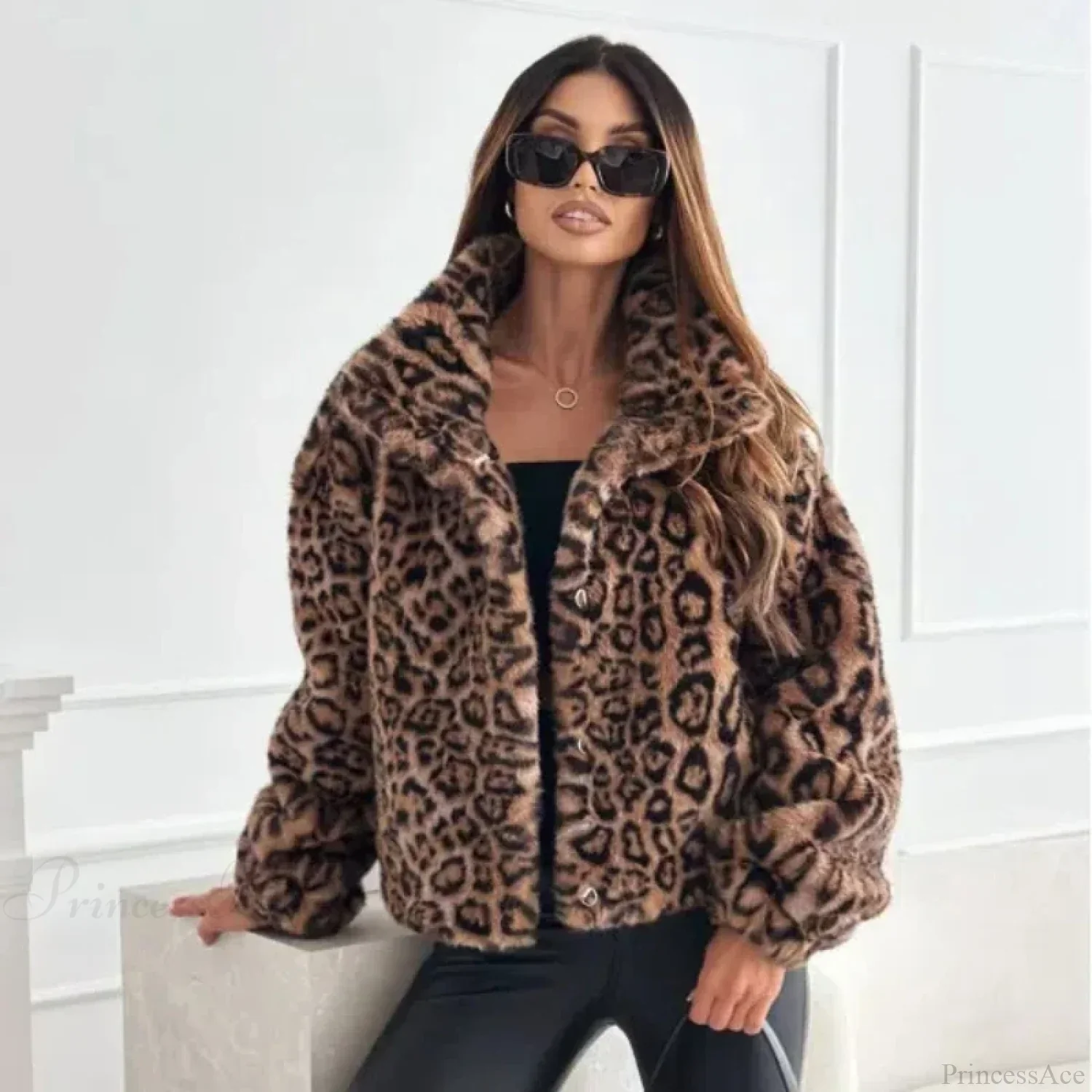 Artificial Texture Leopard Print Coat - Image 4