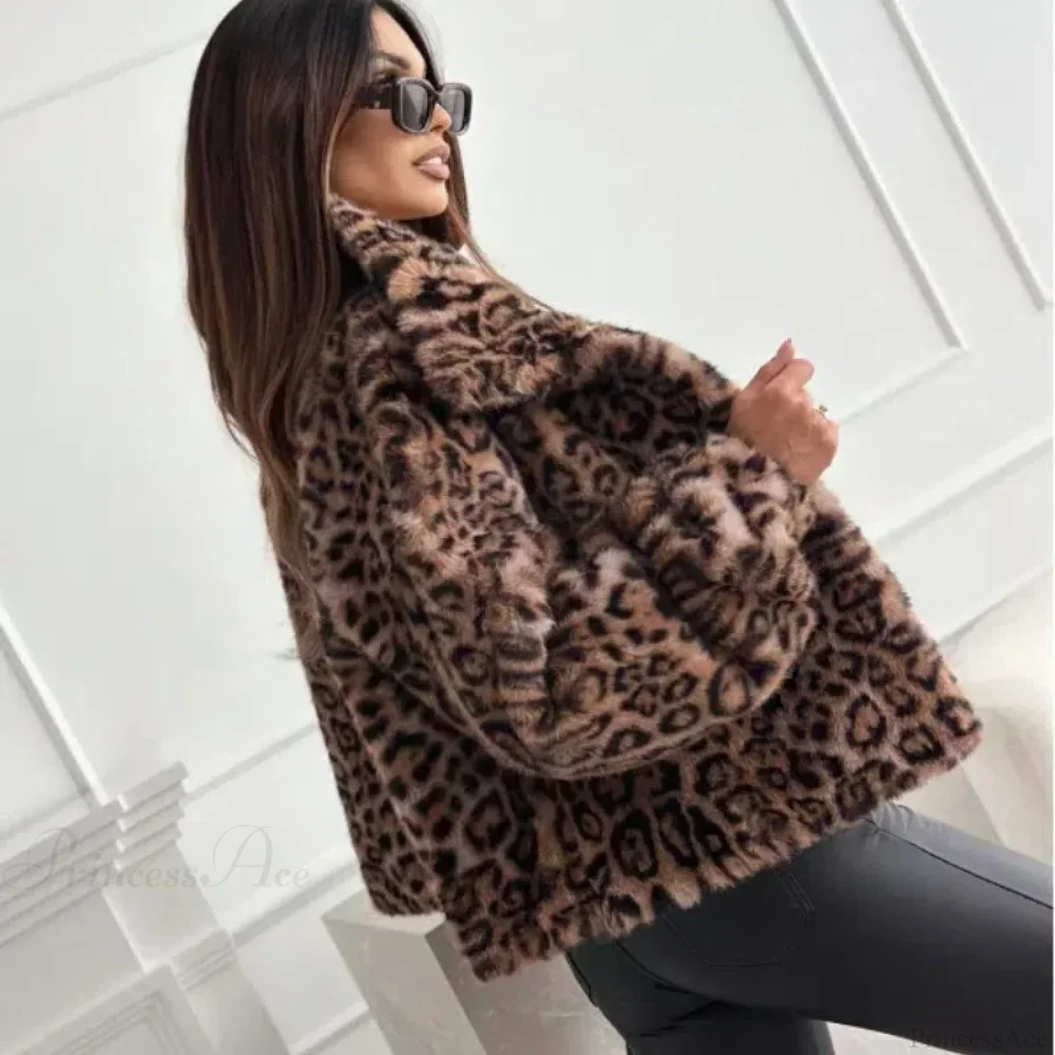 Artificial Texture Leopard Print Coat - Image 5