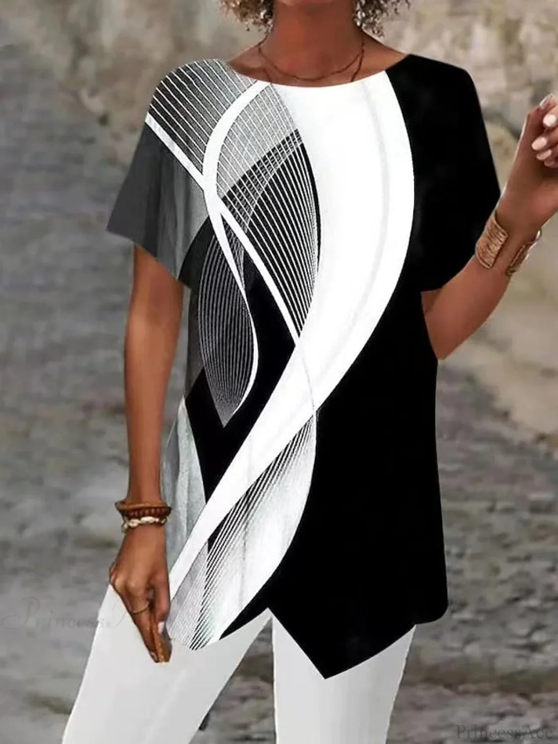 Asymmetric Abstract Graphic Blouse