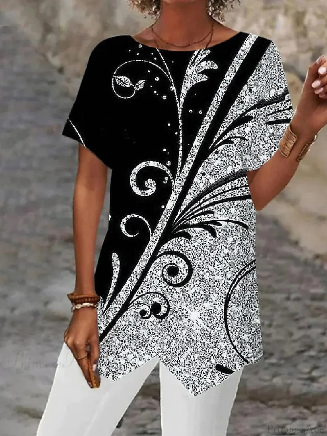 Asymmetric Abstract Graphic Blouse - Image 2
