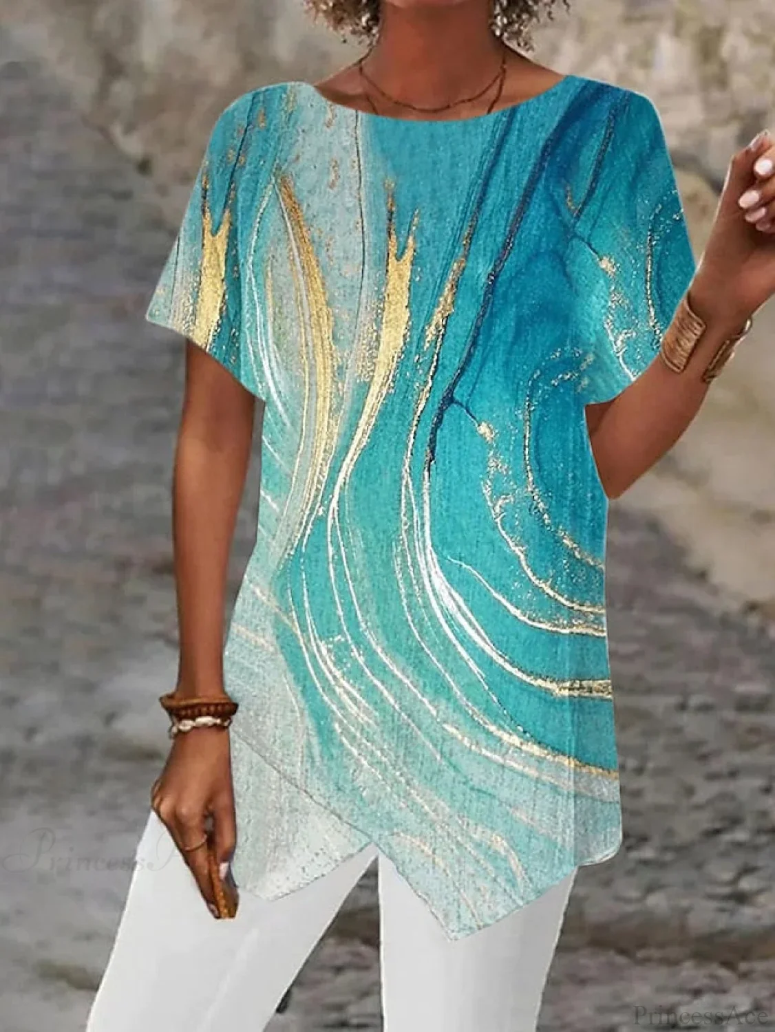 Asymmetric Abstract Graphic Blouse - Image 3