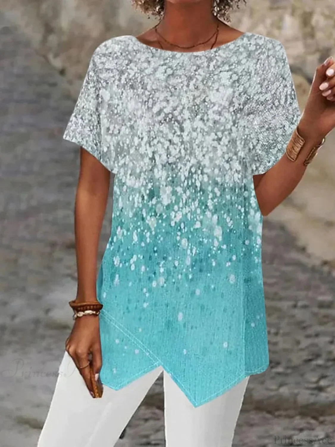 Asymmetric Abstract Graphic Blouse - Image 5