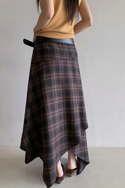 Asymmetric Plaid Midi Skirt - Image 3
