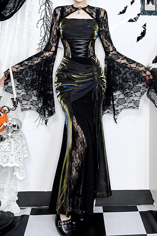 Asymmetrical Lace Gothic Dress - Image 2