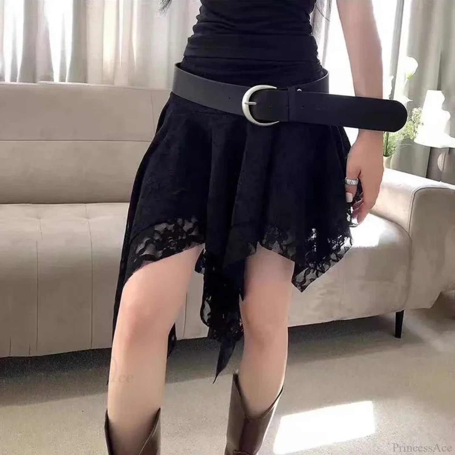 Asymmetrical Lace Ruffle Mini Skirt - Image 3