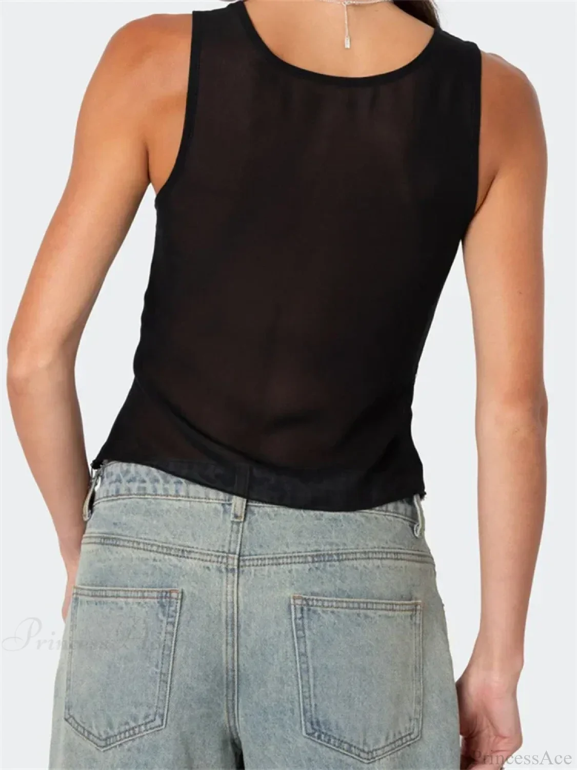 Asymmetrical Lace Trim Deep V-neck Slim Crop Top - Image 3