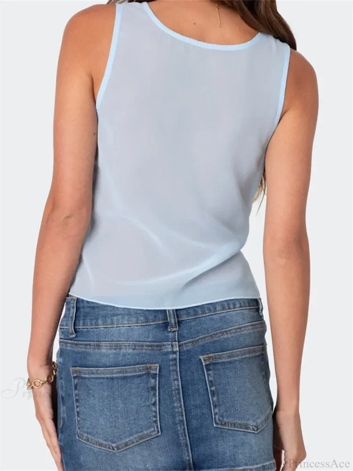 Asymmetrical Lace Trim Deep V-neck Slim Crop Top - Image 6