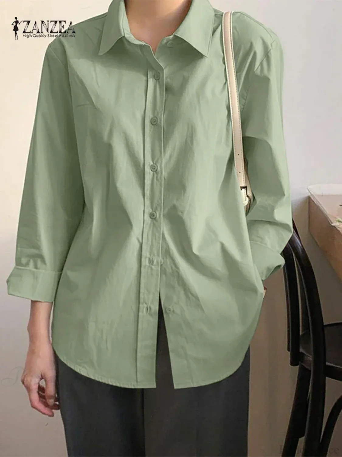 Asymmetrical Lace-Up Button Lapel Blouse - Image 7