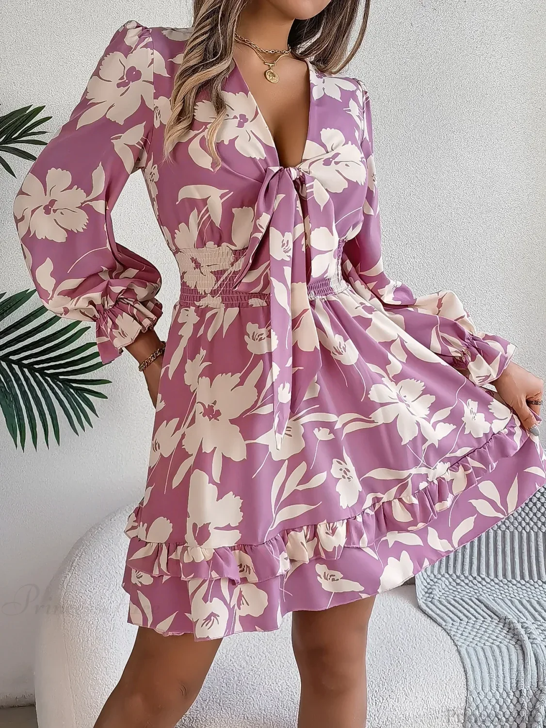 Autumn Flared Sleeve Floral Dress - Image 5