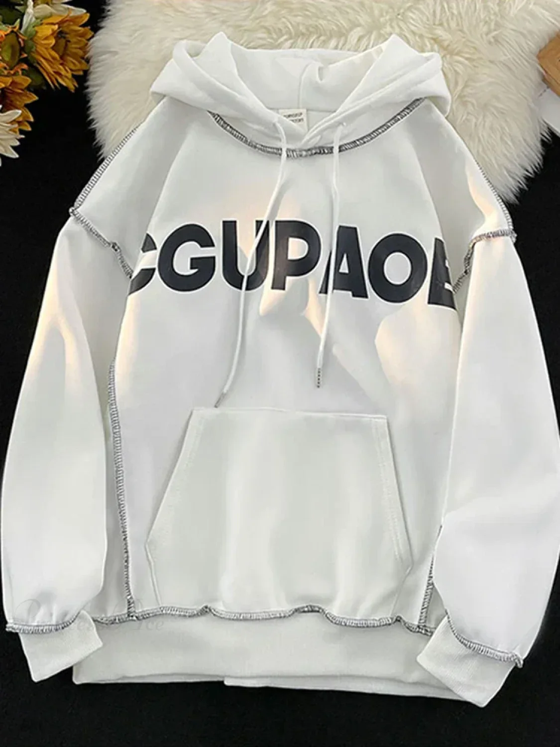 Autumn Letter Print Loose Fleece Hoodie - Image 10