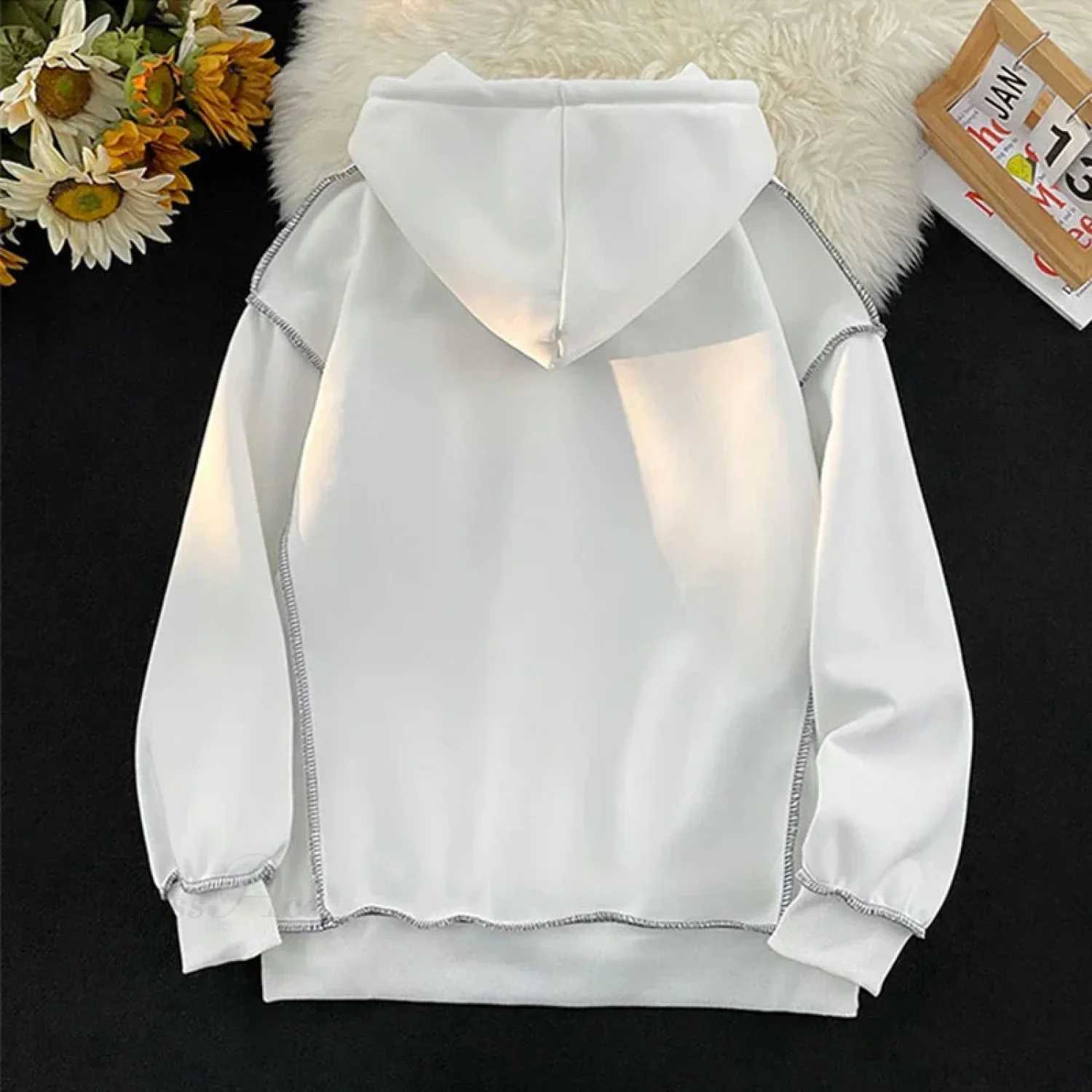 Autumn Letter Print Loose Fleece Hoodie - Image 4