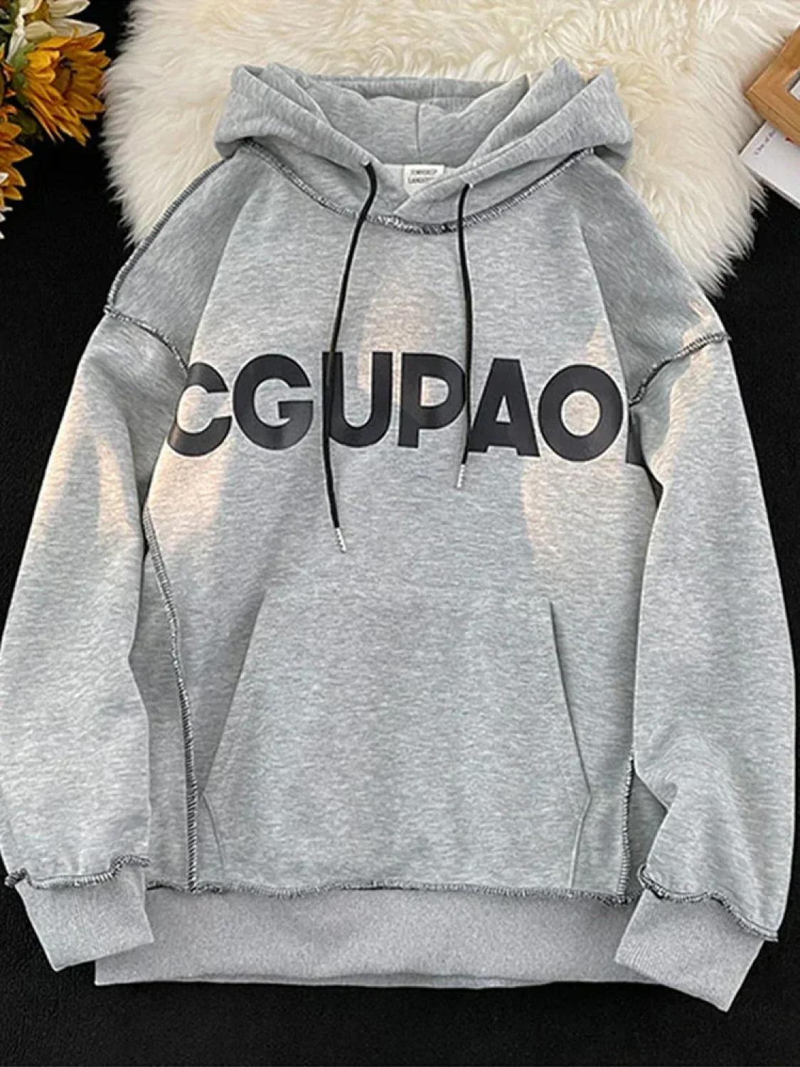 Autumn Letter Print Loose Fleece Hoodie - Image 8