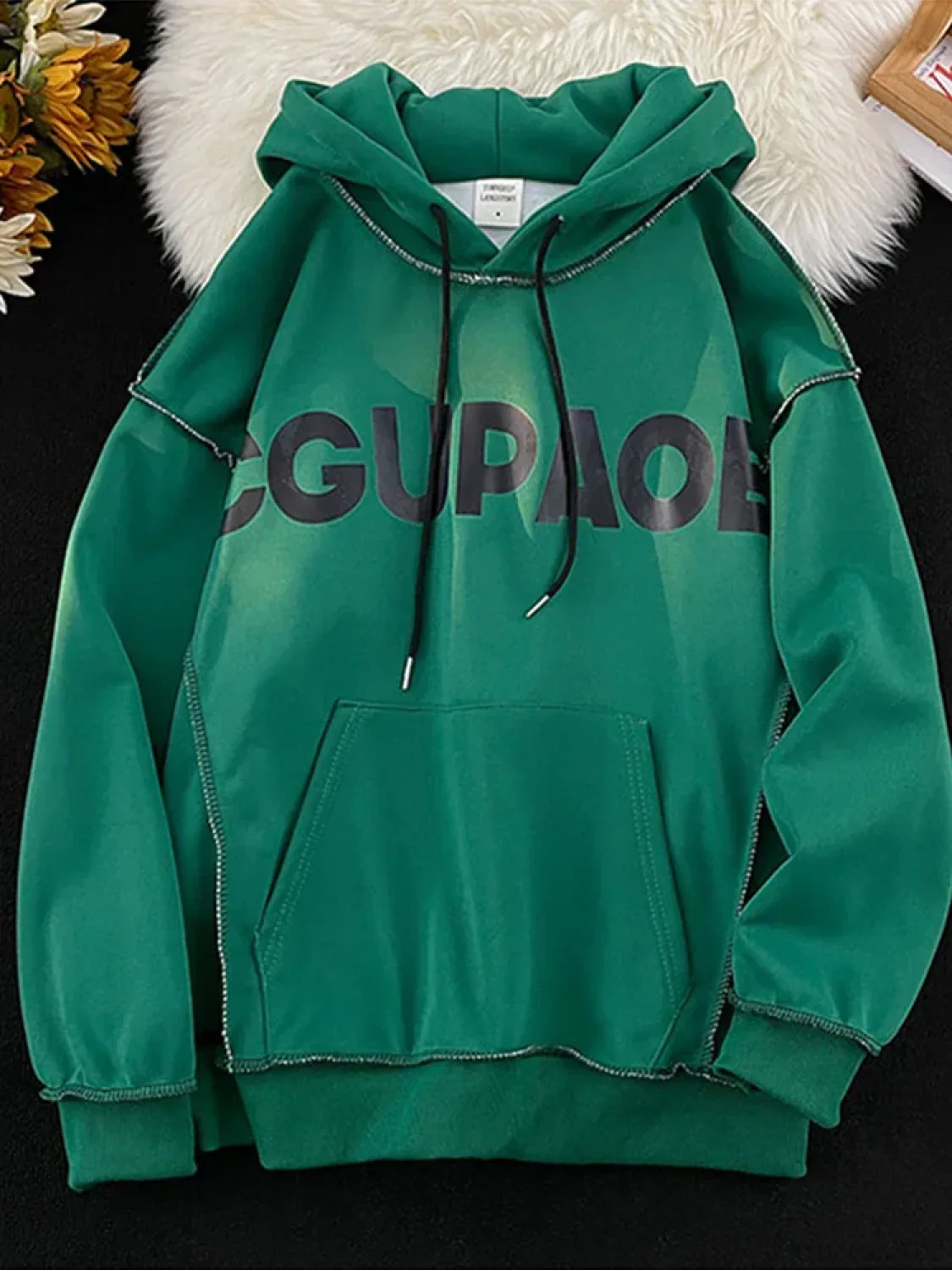 Autumn Letter Print Loose Fleece Hoodie - Image 9