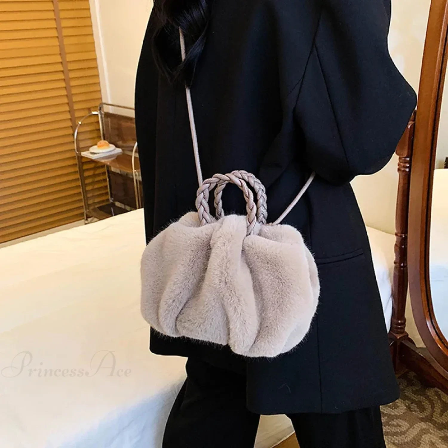 Autumn Winter Faux Fur Pleated Fashion Crossbody Shoulder Handbag - Image 3