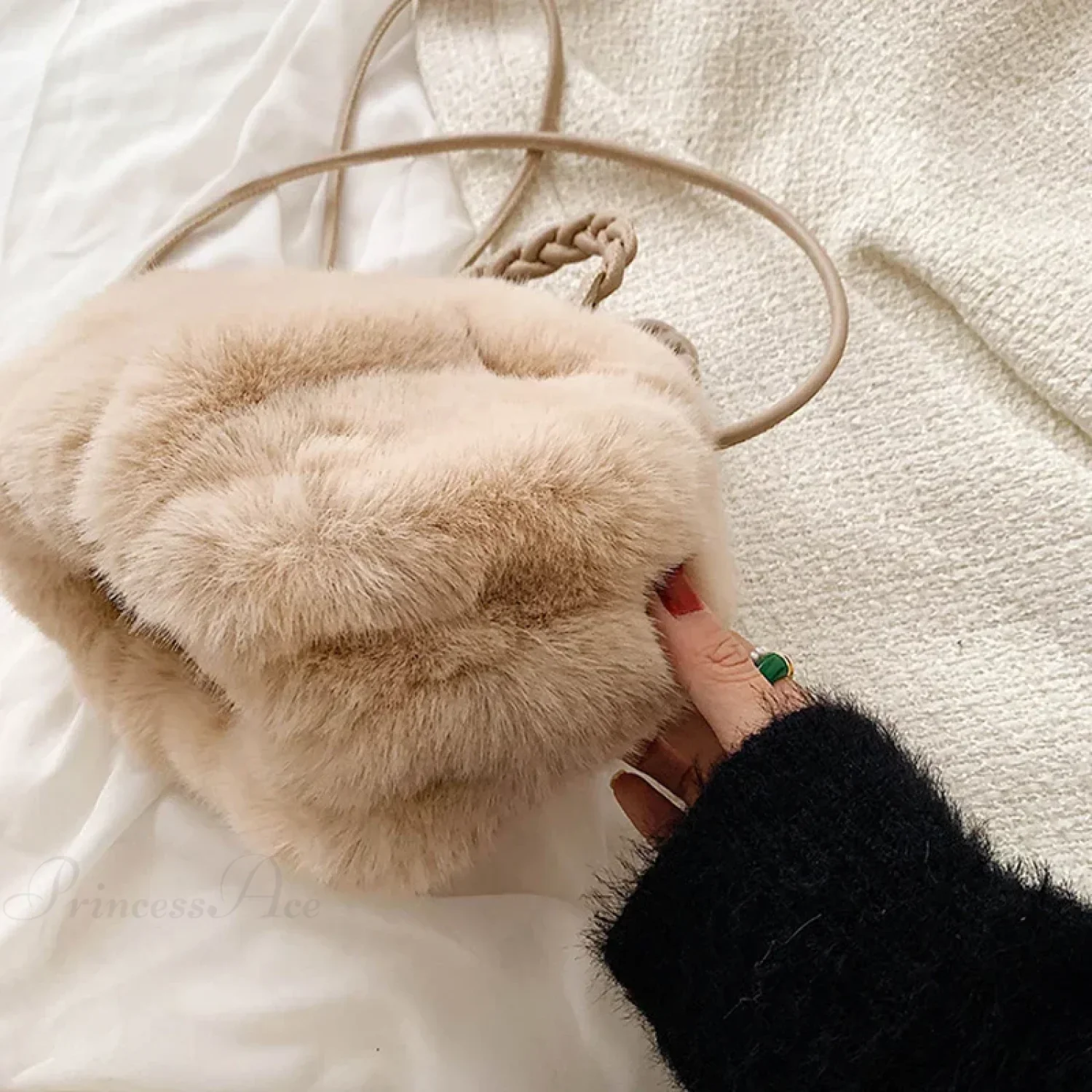 Autumn Winter Faux Fur Pleated Fashion Crossbody Shoulder Handbag - Image 4