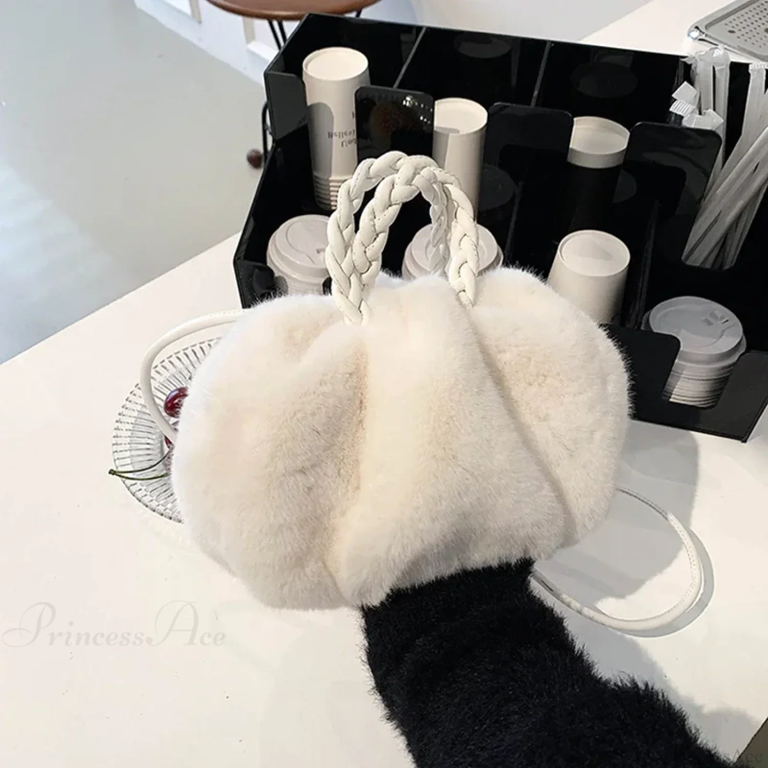 Autumn Winter Faux Fur Pleated Fashion Crossbody Shoulder Handbag - Image 7