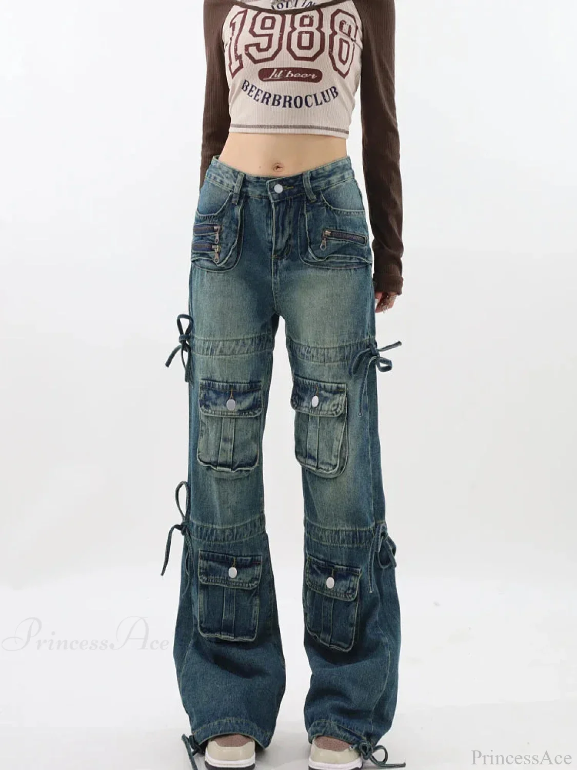 Azure Medieval Y2K Cargo Broad-Leg Trouser