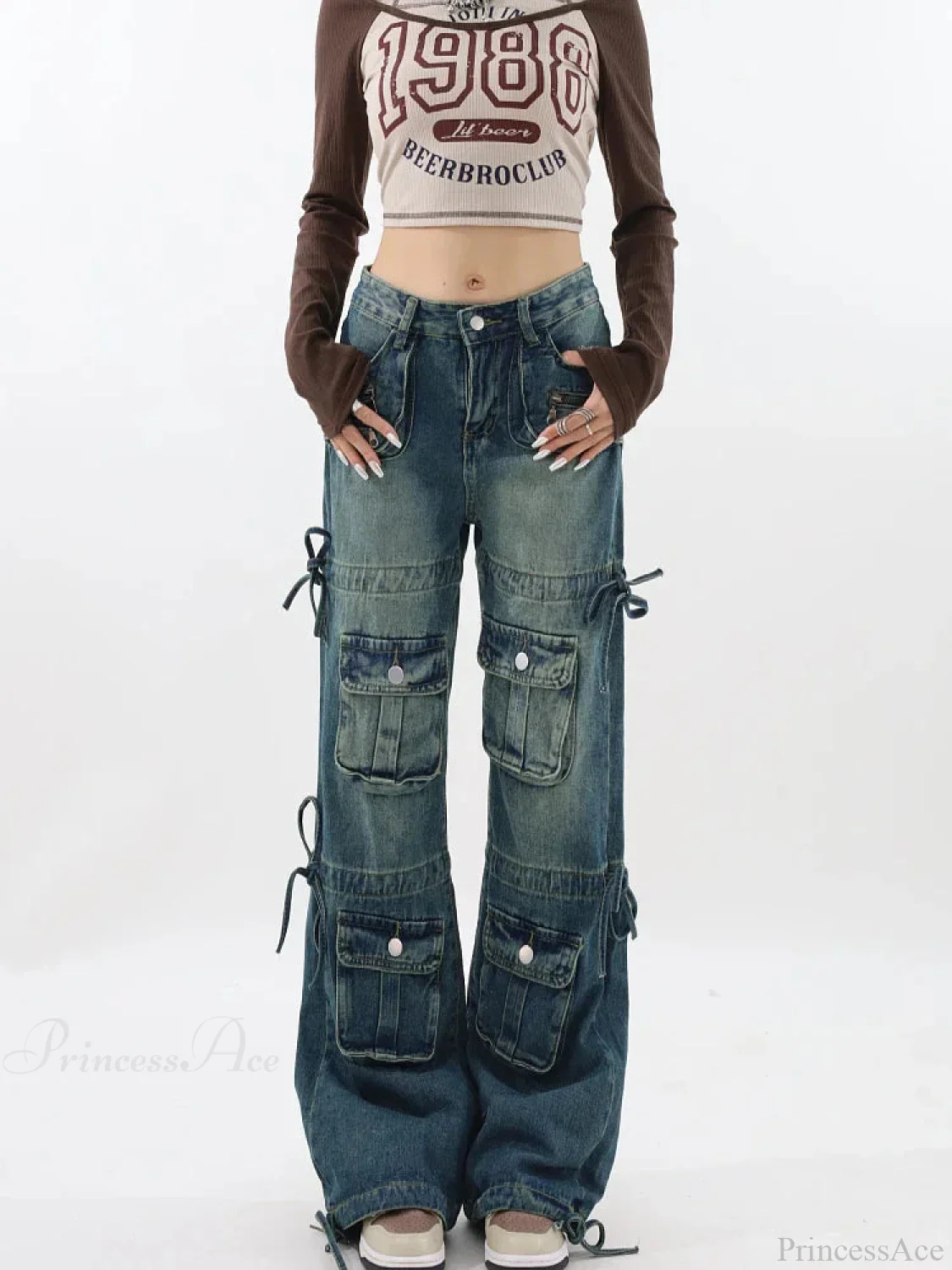 Azure Medieval Y2K Cargo Broad-Leg Trouser - Image 2