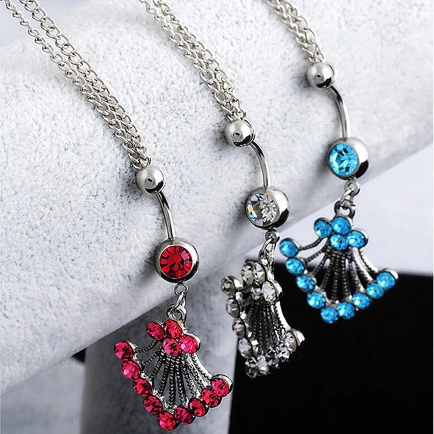 Azure Zircon Peacock Tail Medieval Belly Ring - Image 2