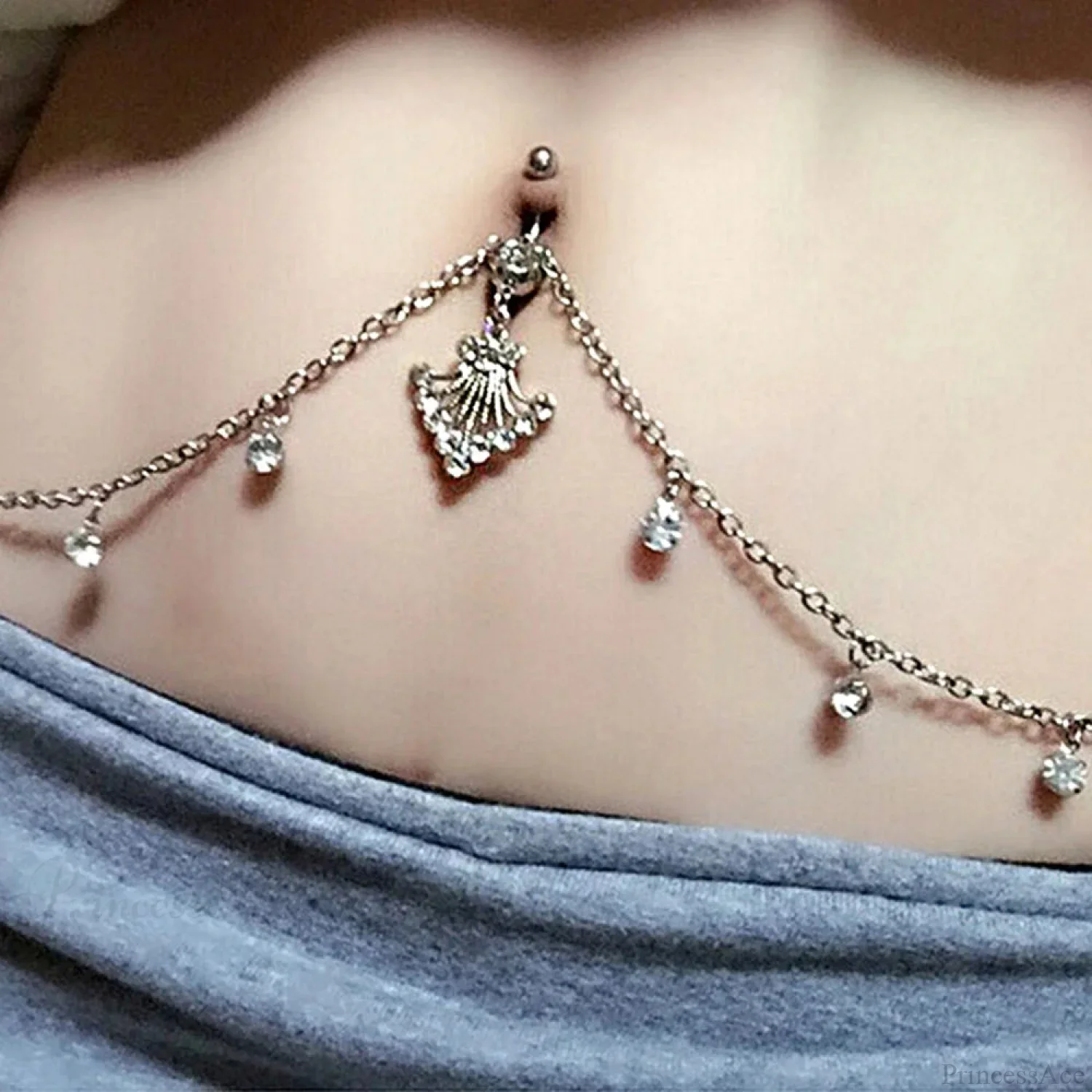 Azure Zircon Peacock Tail Medieval Belly Ring - Image 3