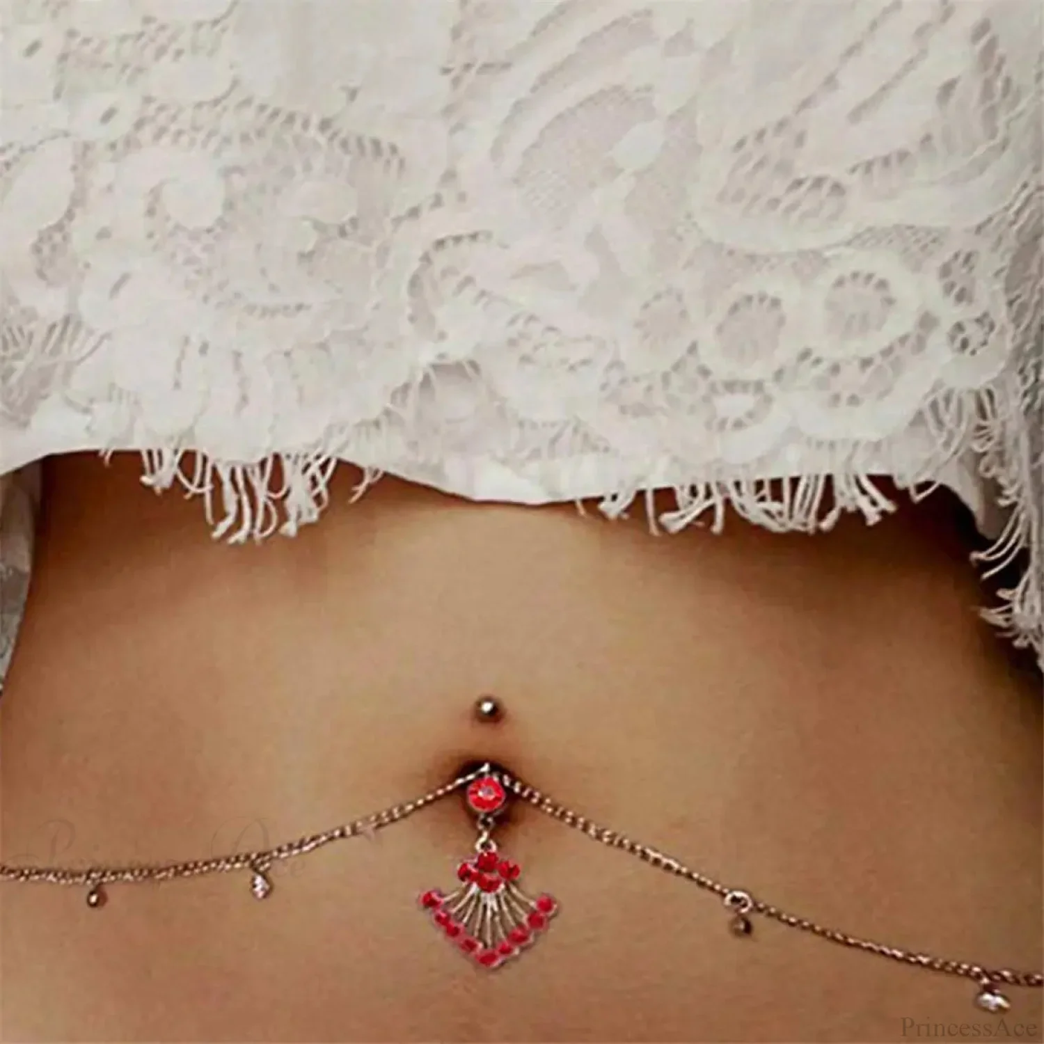 Azure Zircon Peacock Tail Medieval Belly Ring - Image 6