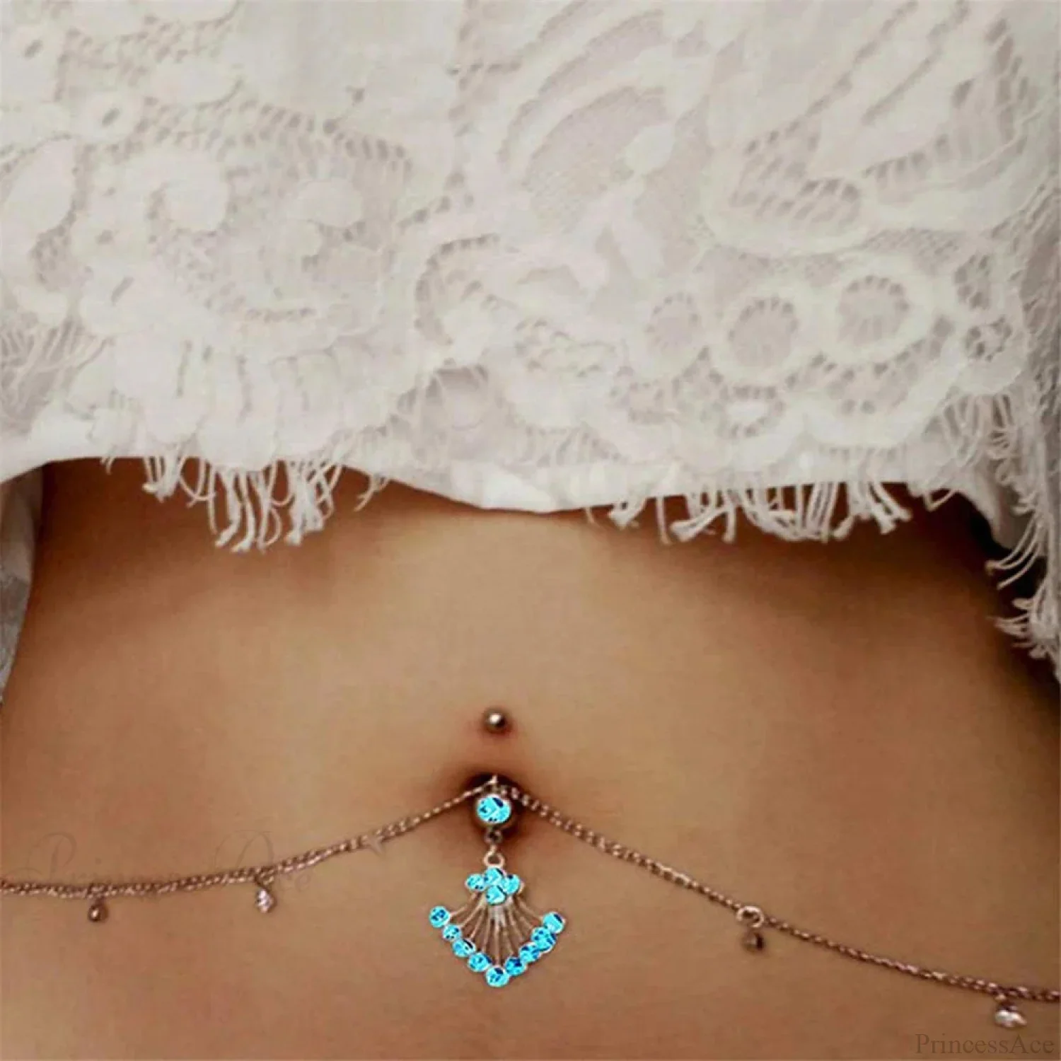 Azure Zircon Peacock Tail Medieval Belly Ring - Image 7