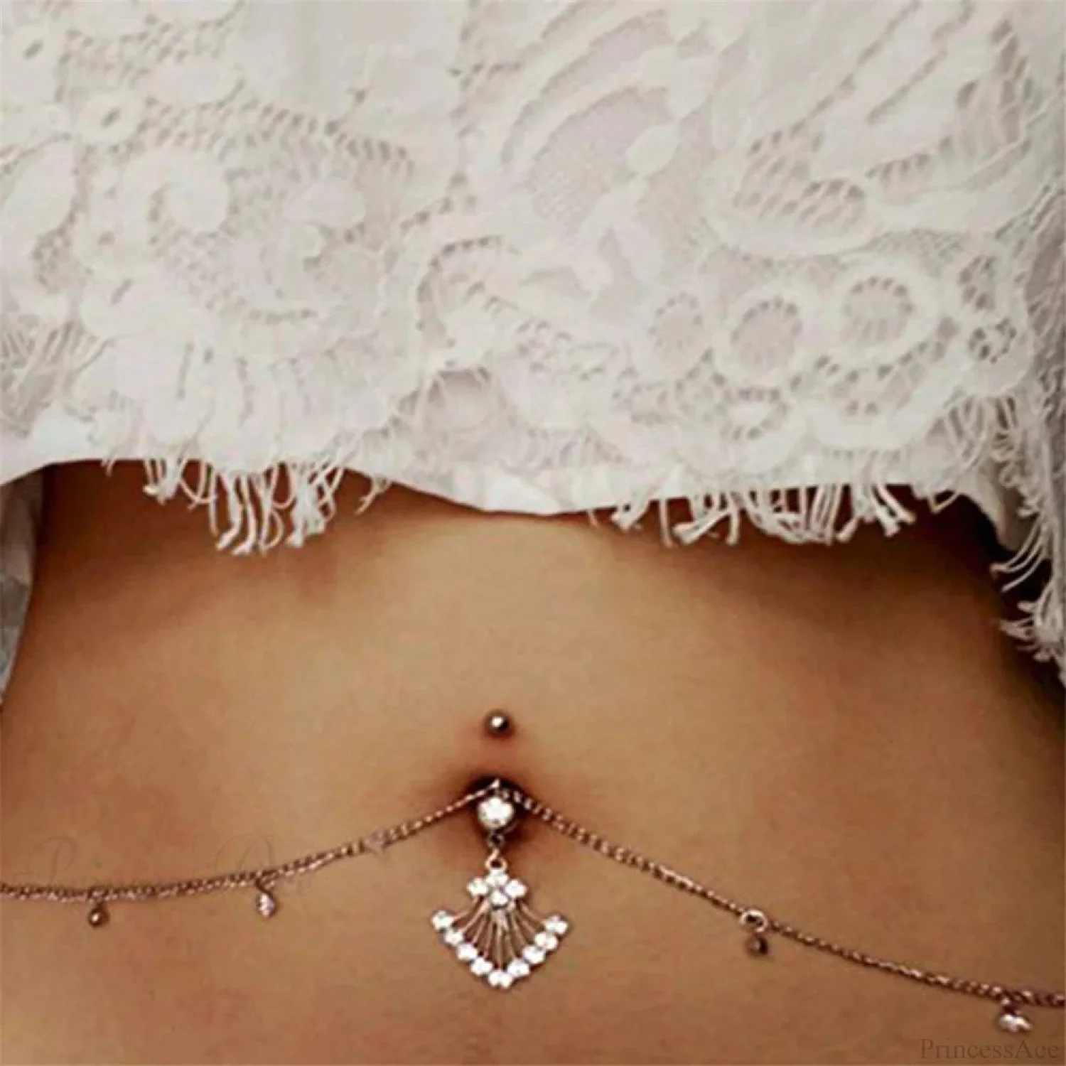 Azure Zircon Peacock Tail Medieval Belly Ring - Image 8