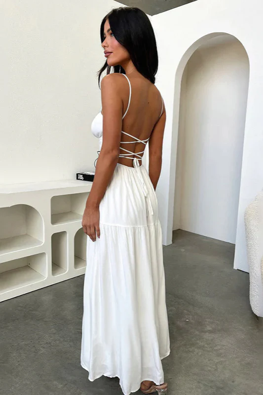 Backless Cami A-Line Dress with Waist Tie Party Dress - Image 6