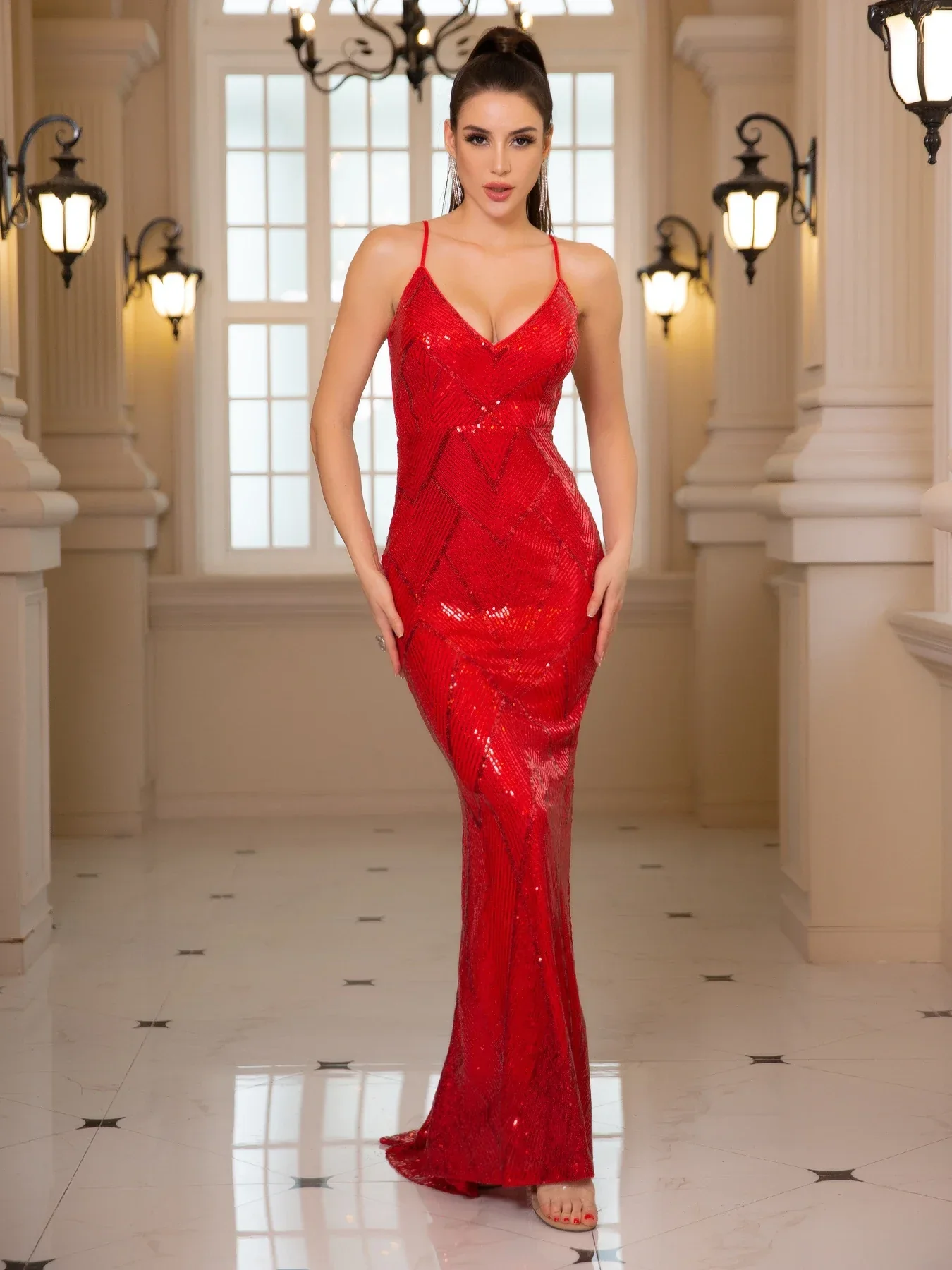 Backless Padded Sequin Party Dress - Image 7