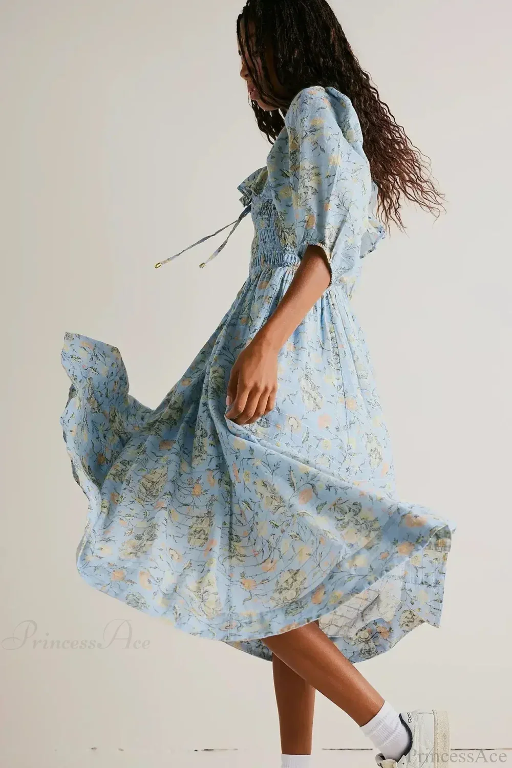 Backless Ruffled Hem Printing Midi Boho Dress - Image 2