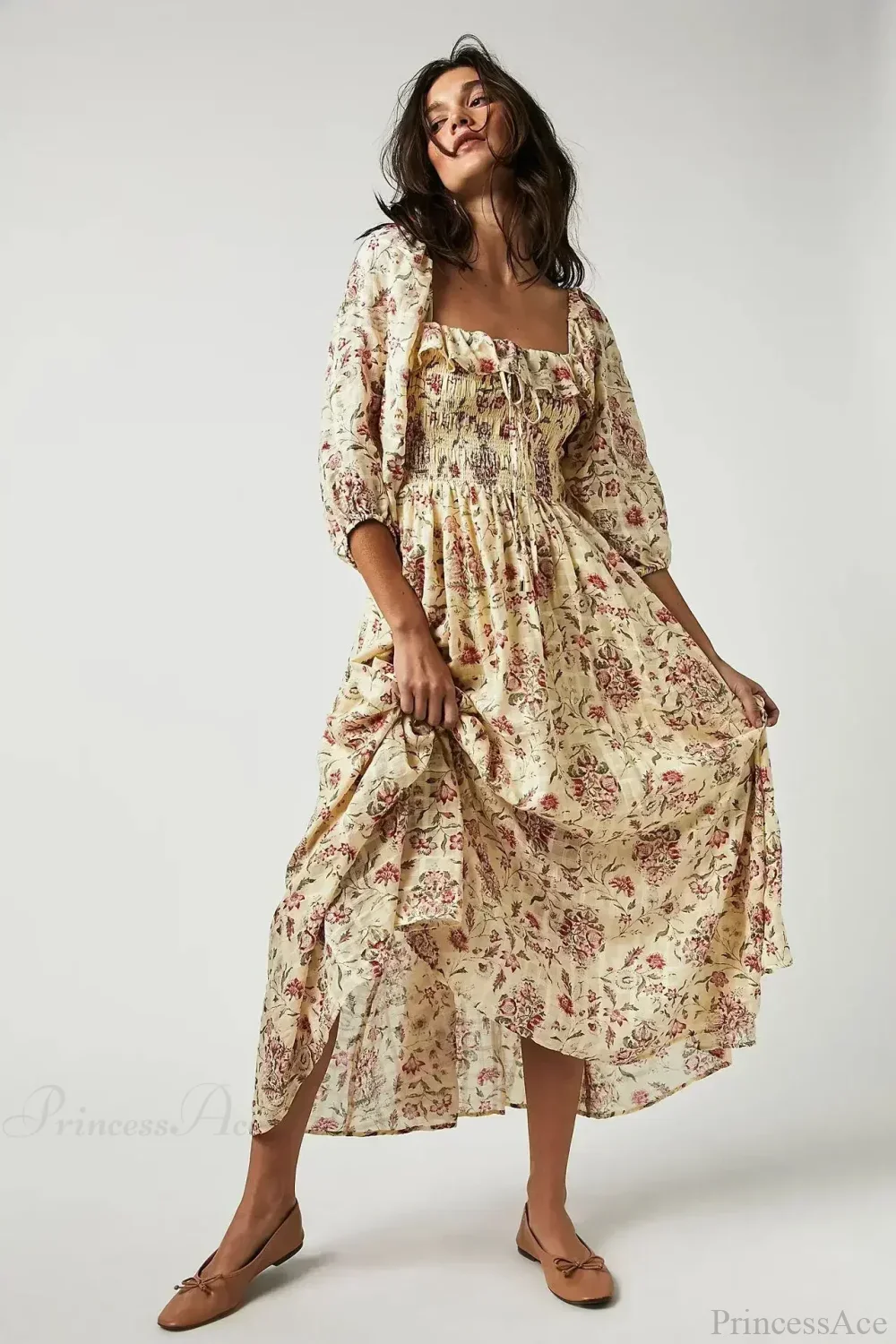 Backless Ruffled Hem Printing Midi Boho Dress - Image 4