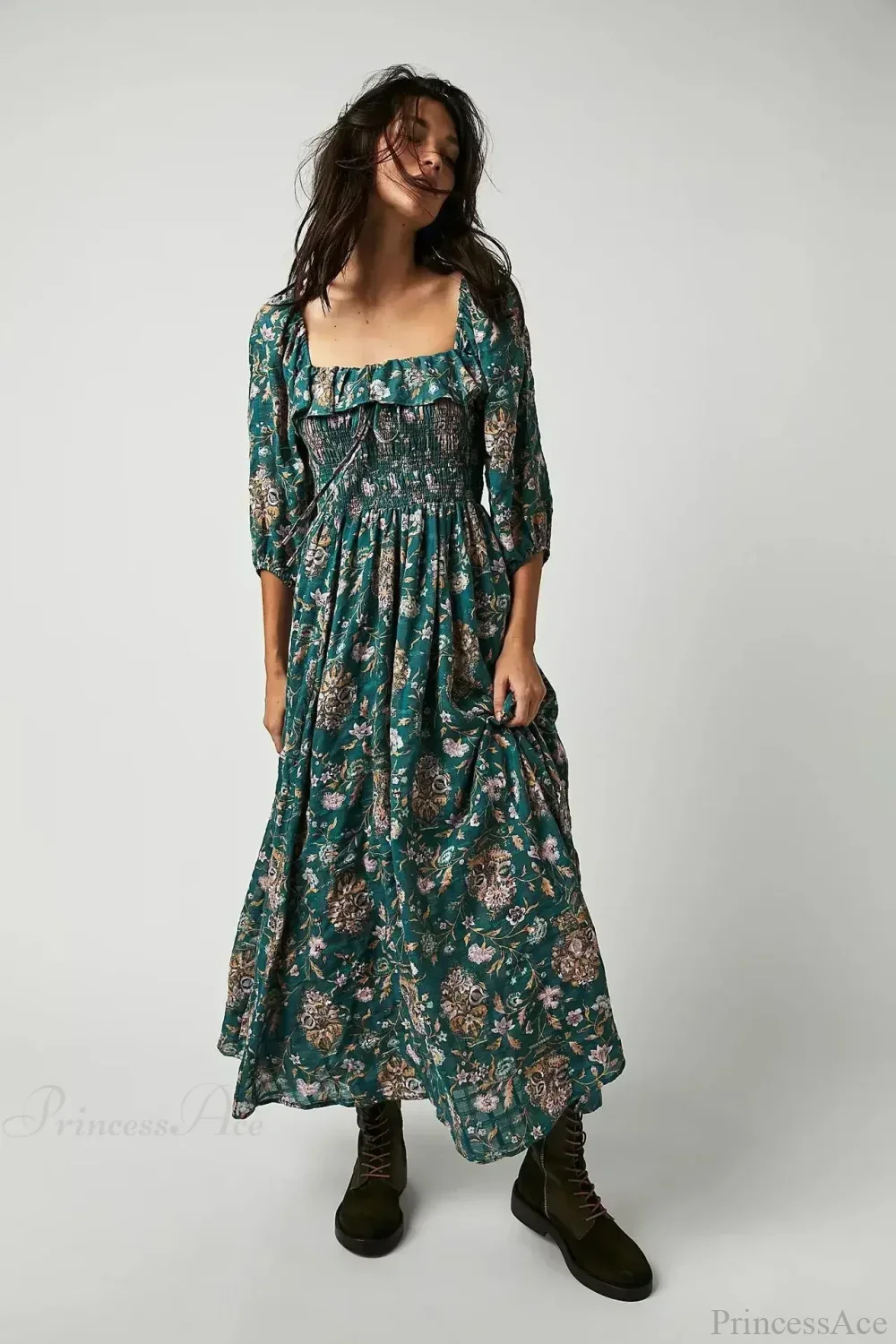 Backless Ruffled Hem Printing Midi Boho Dress - Image 6