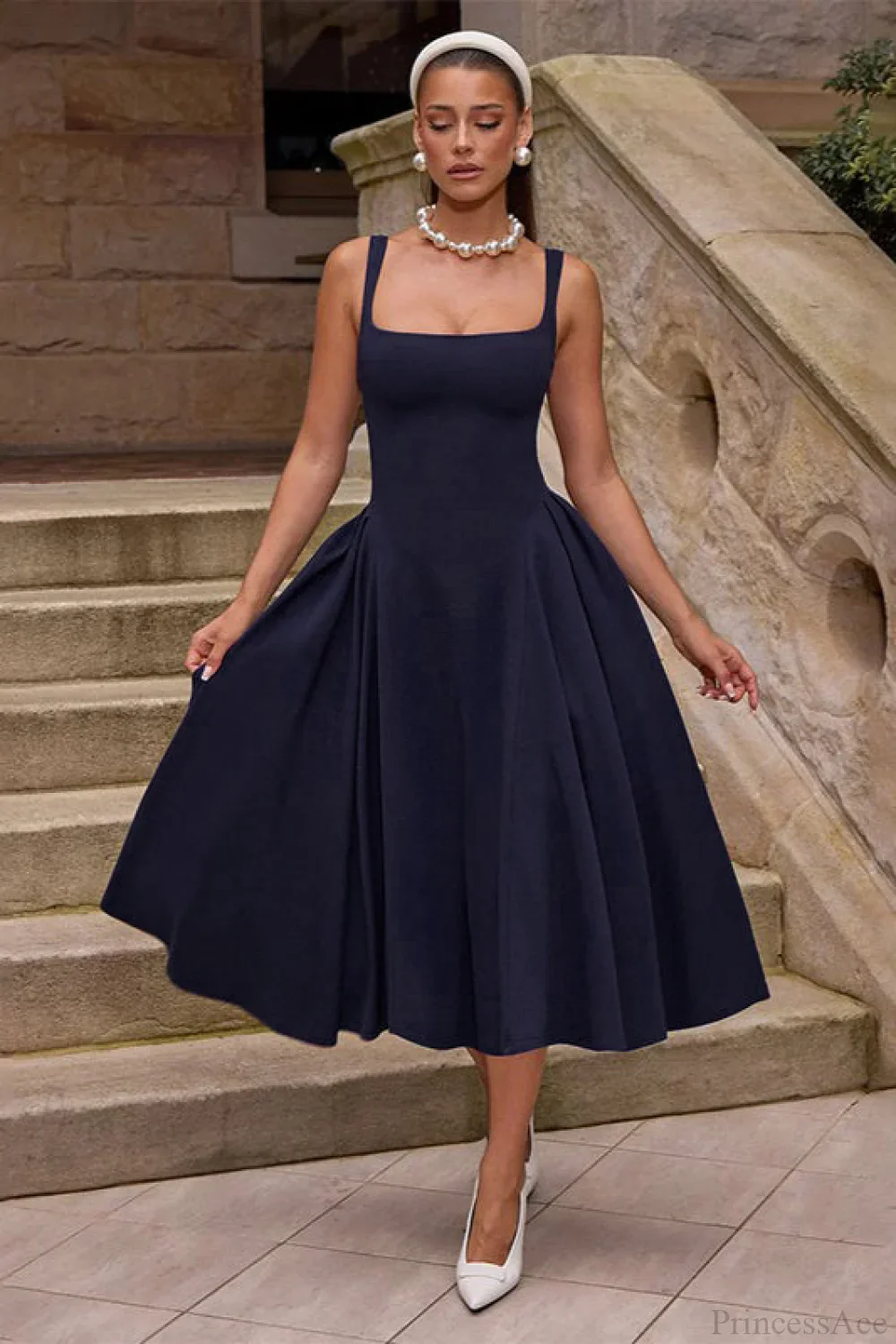 Backless Square Neck Fitted Party Dress - Image 5