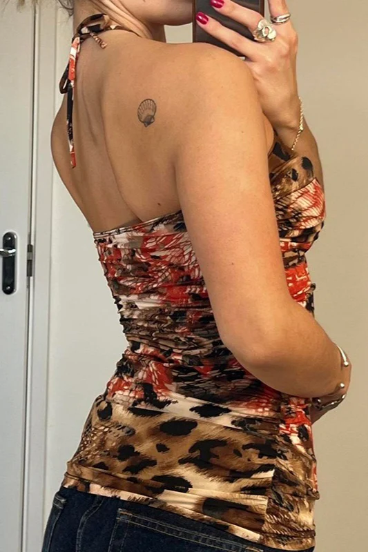 Backless Strappy Print Blouse - Image 3