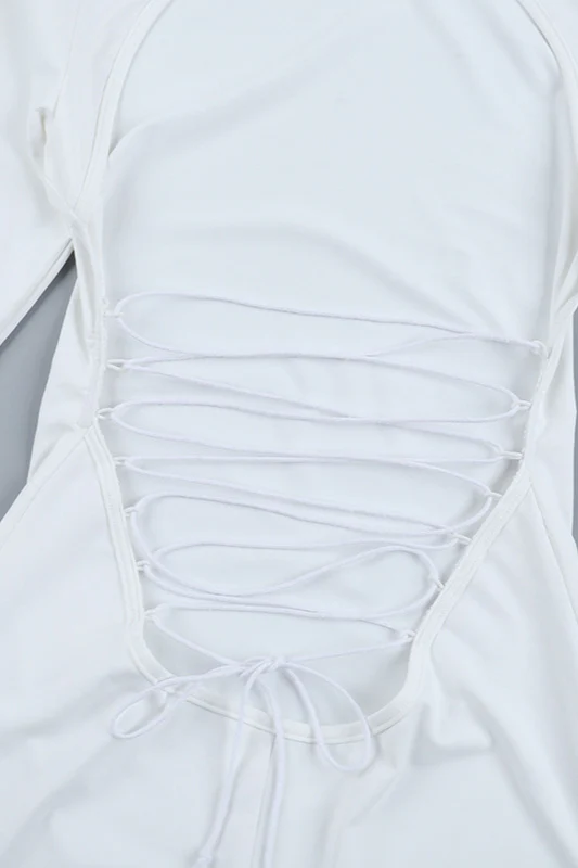 Backless Tie Bodycon Long Sleeve Party Dress - Image 7