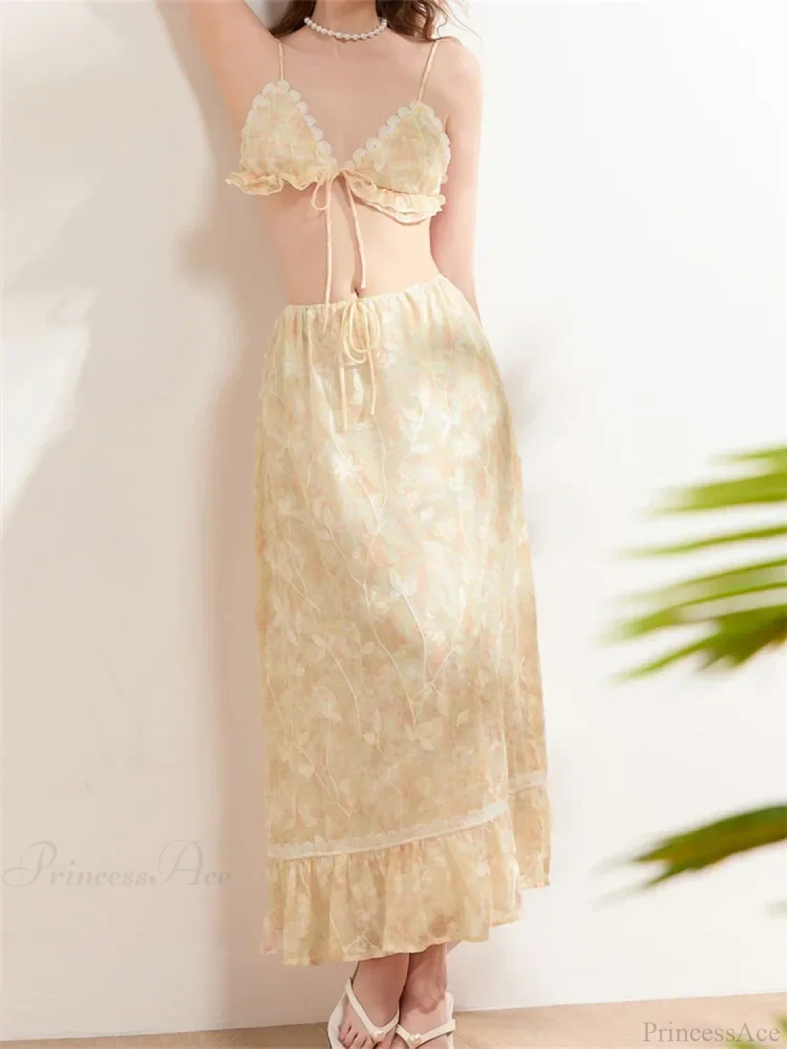 Backless Tie-up Camisoles Crop Top with Long Skirts Set - Image 5