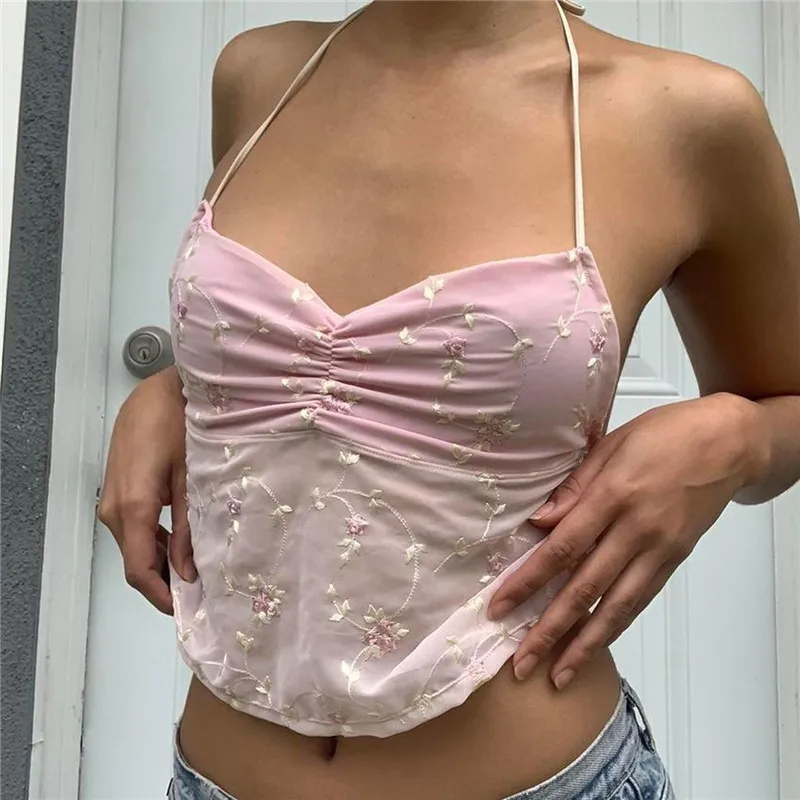 Backless Tie-Up Halter Crop Top - Image 3