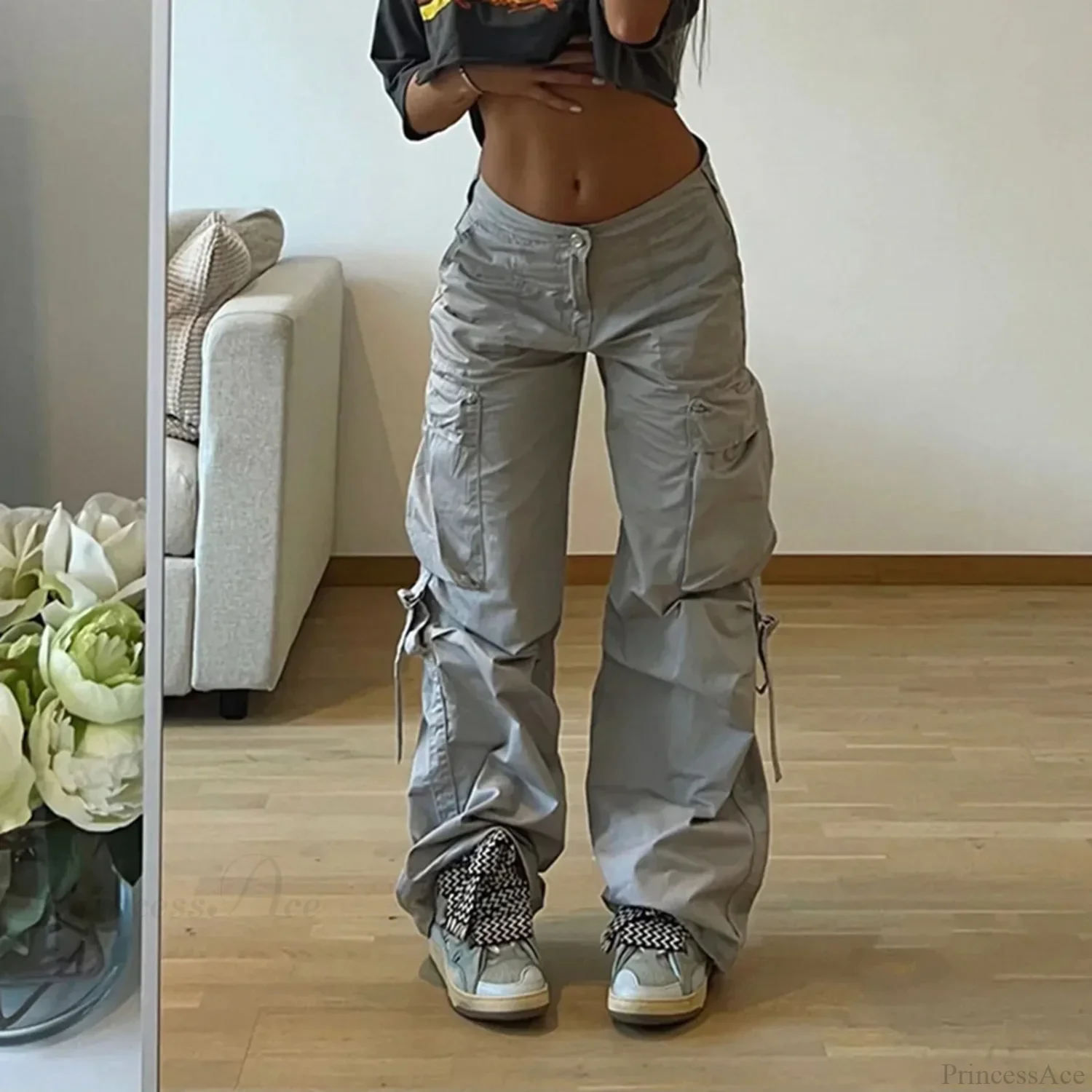 Baggy Cargo Drawstring Wide Leg Pants - Image 5