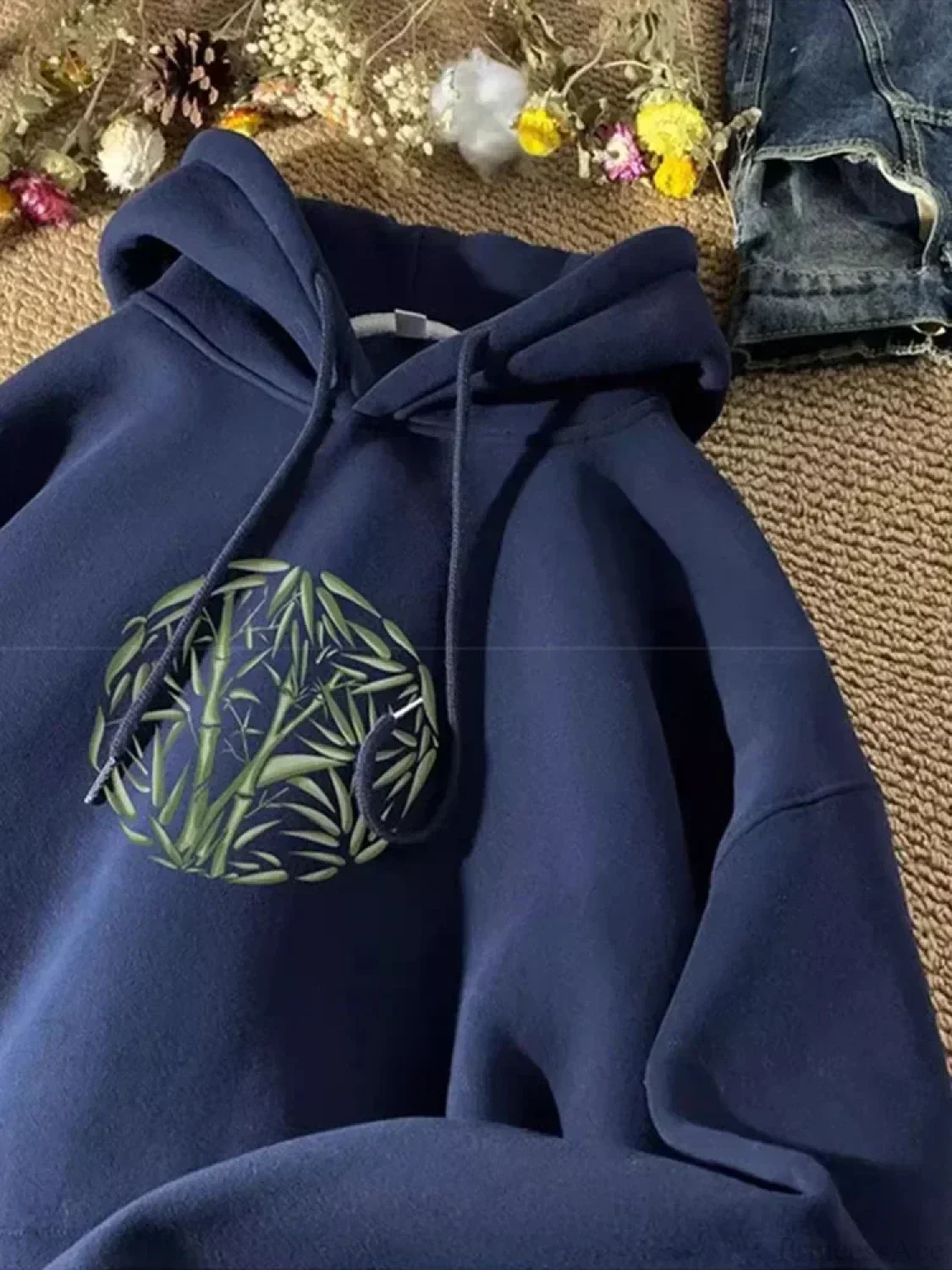 Bamboo Pattern Print Casual Y2K Hoodie - Image 12