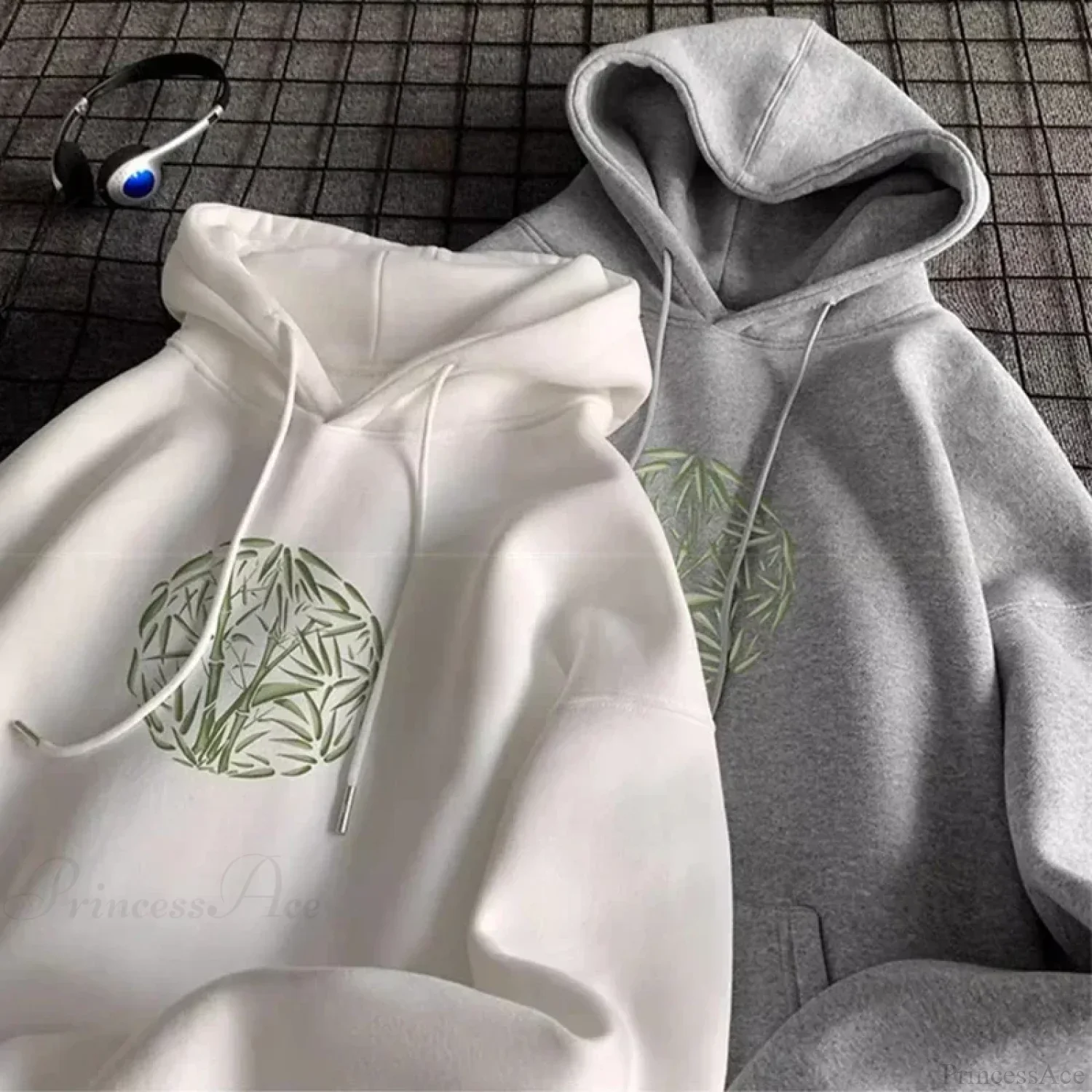 Bamboo Pattern Print Casual Y2K Hoodie - Image 3
