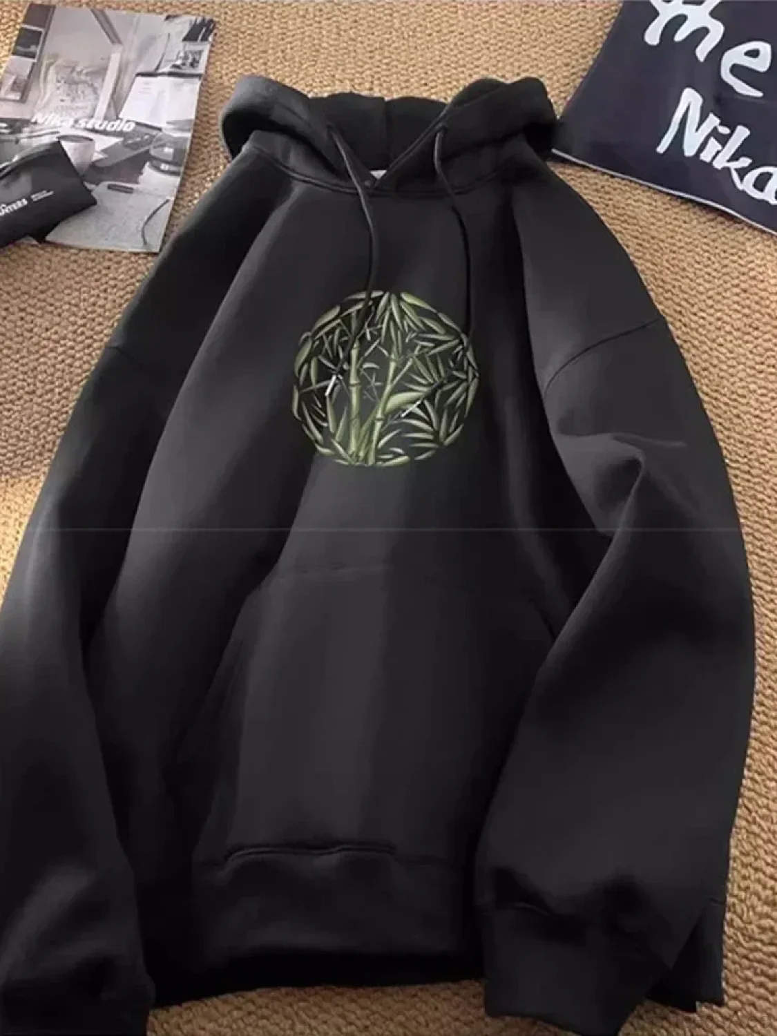 Bamboo Pattern Print Casual Y2K Hoodie - Image 7