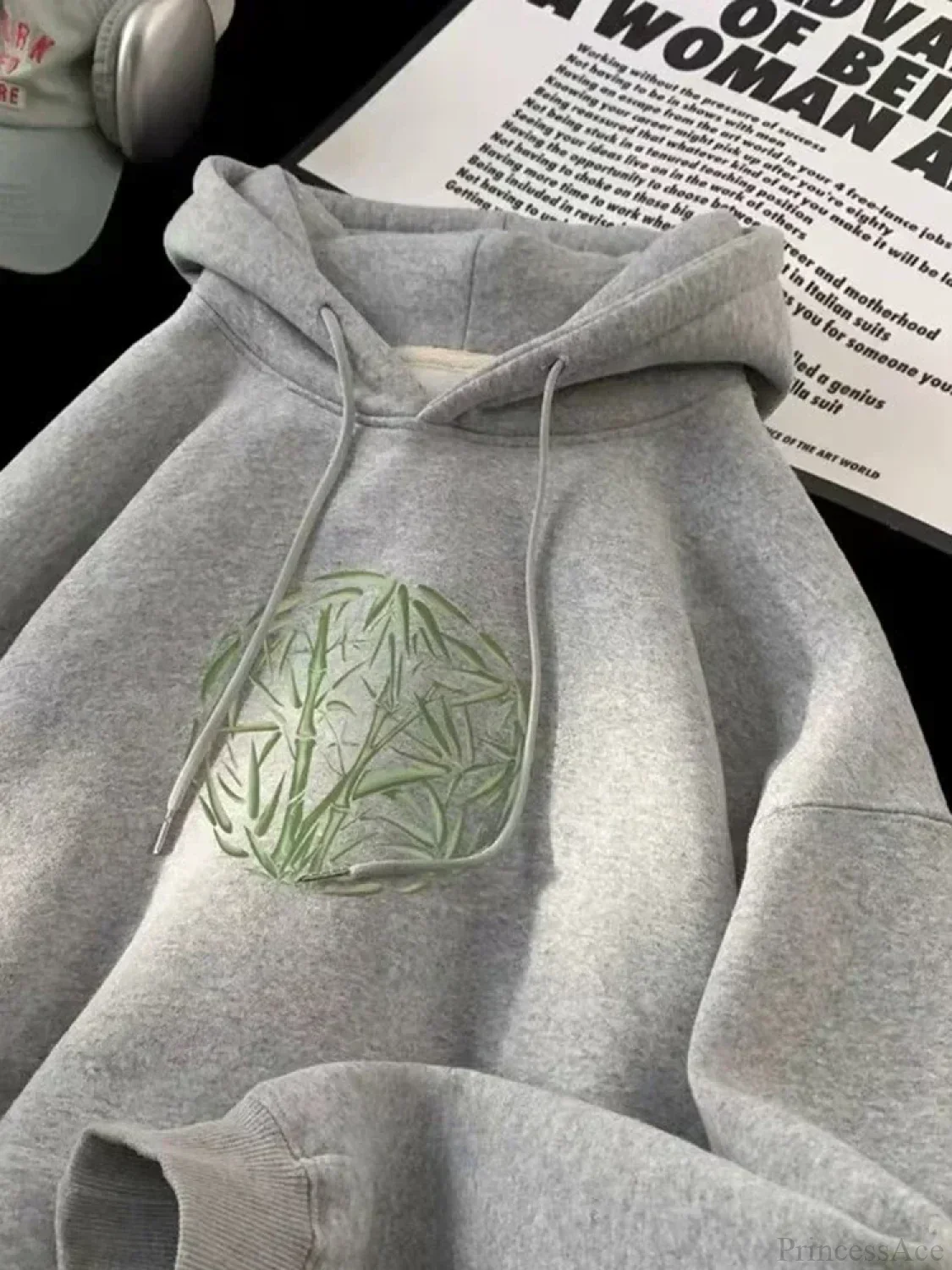 Bamboo Pattern Print Casual Y2K Hoodie - Image 8